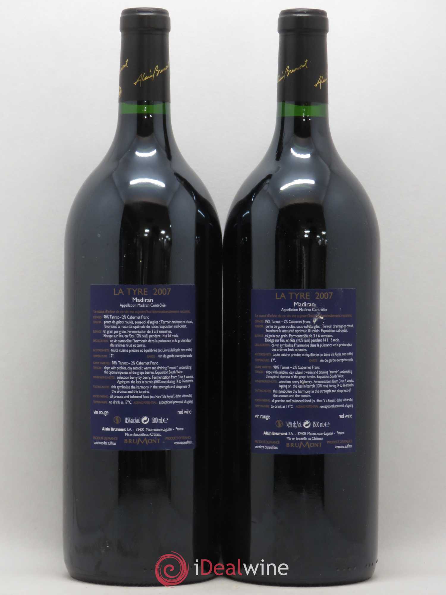 Madiran Château Montus-La Tyre Alain Brumont 2007 - Lot de 2 magnums - 1