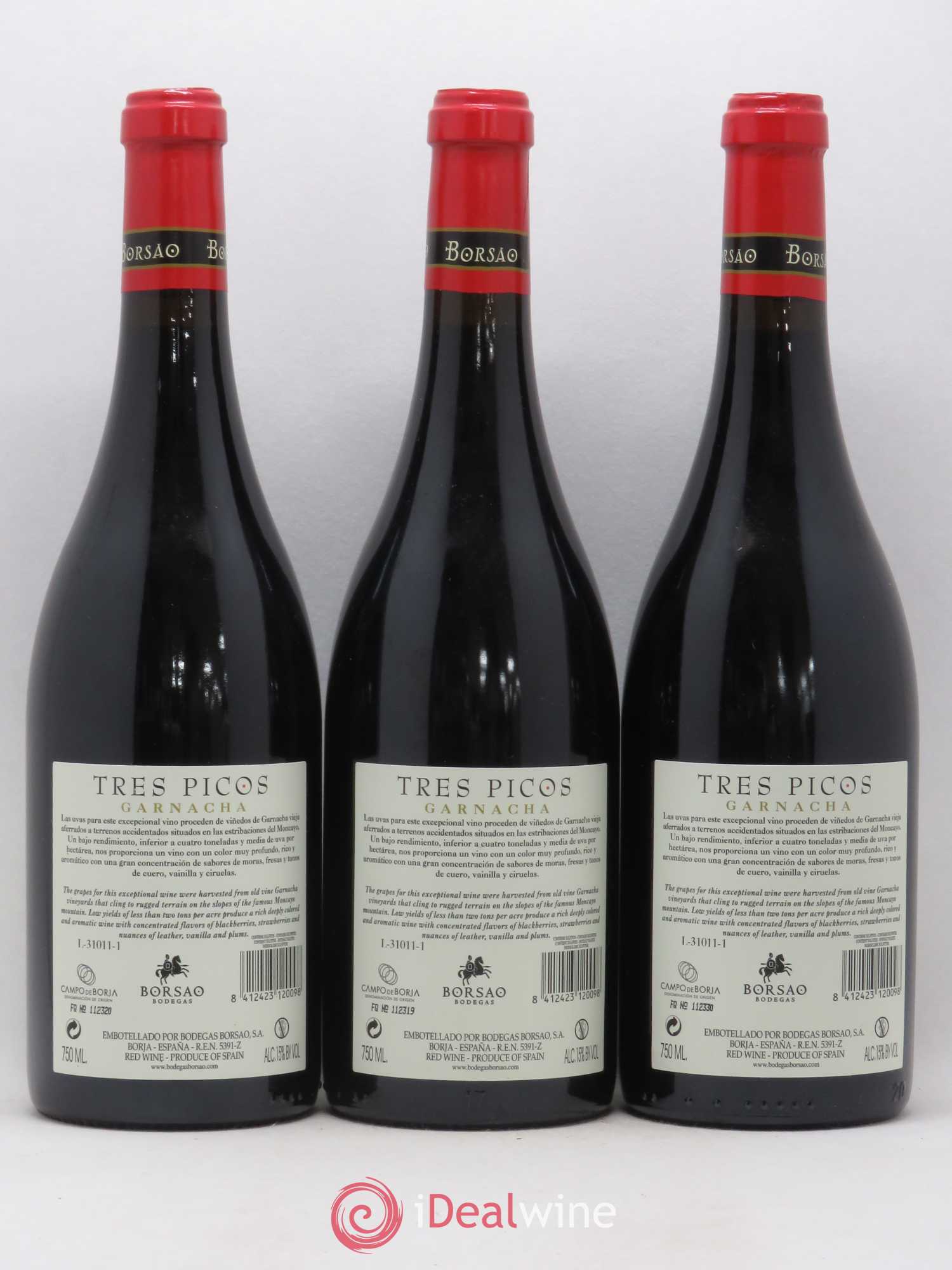 Campo de Borja Bodegas Borsao Tres Picos Garnacha (sans prix de réserve)  2012 - Lot de 3 bouteilles - 1