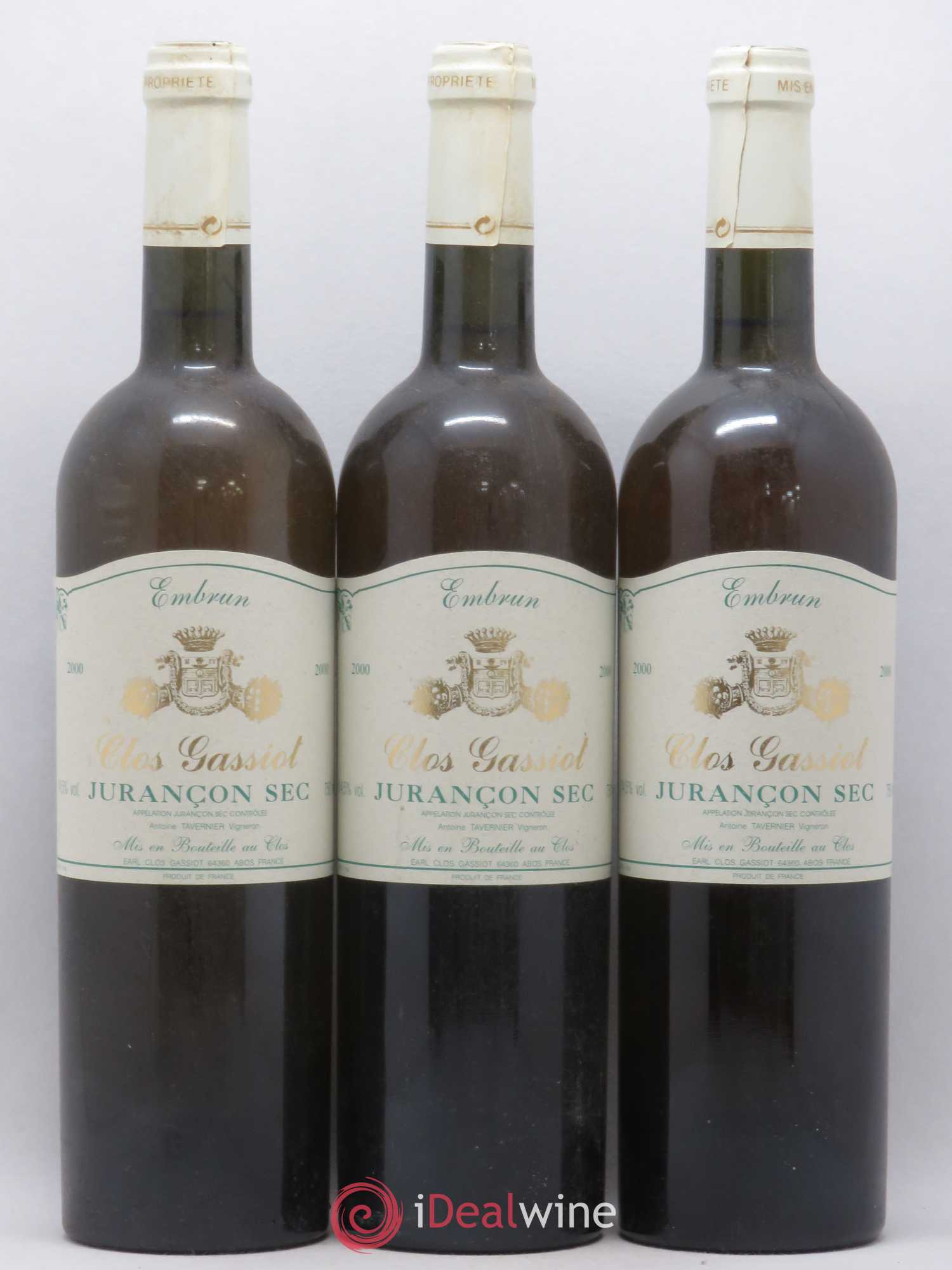 Jurançon Cuvée Embrun Clos Gassiot (sans prix de réserve) 2000 - Lot de 3 bouteilles - 0