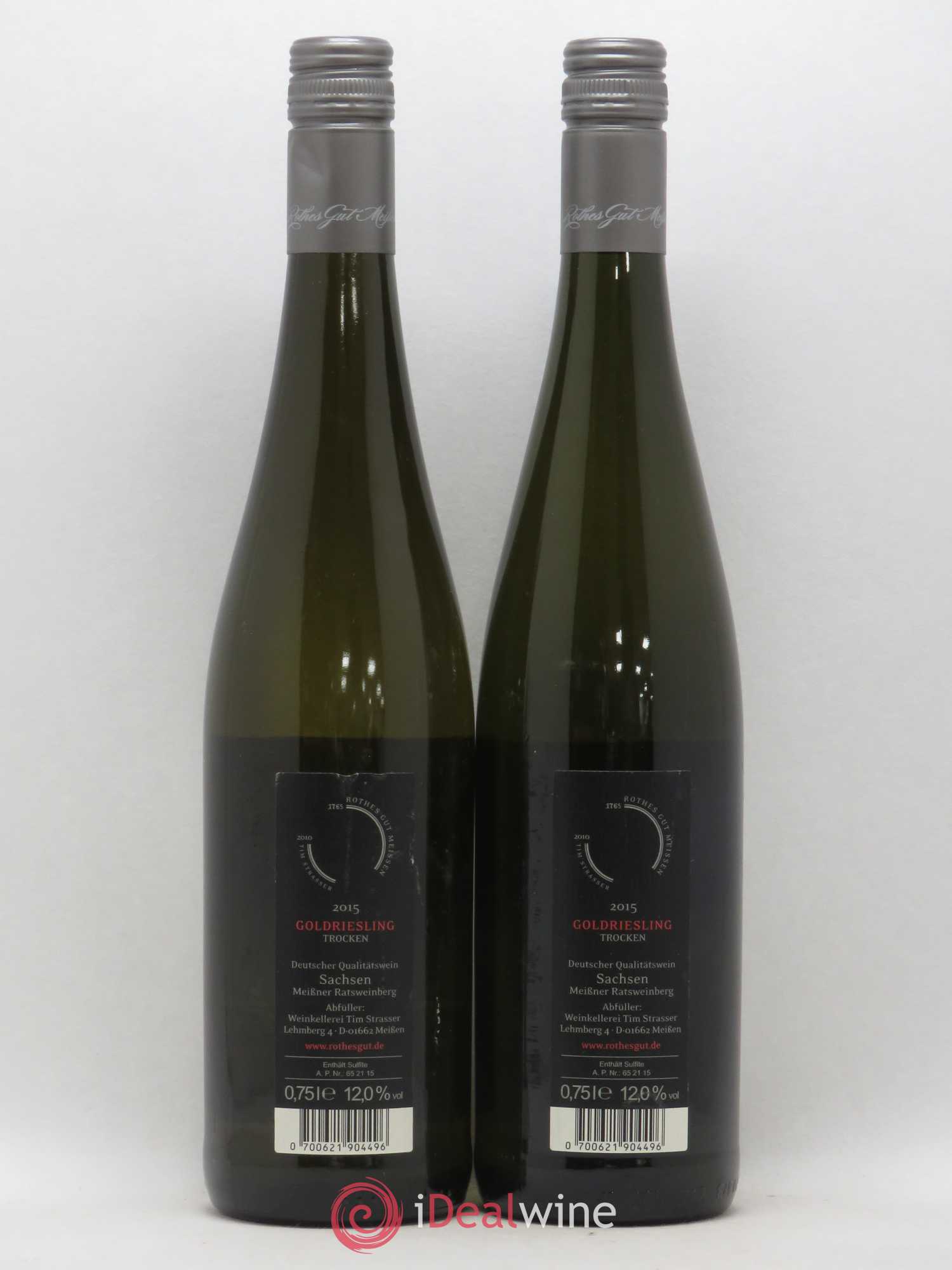 Riesling Sachsen Tim Strasser Rothes Guts Meissen Gold Trocken (no reserve) 2015 - Lot of 2 bottles - 1