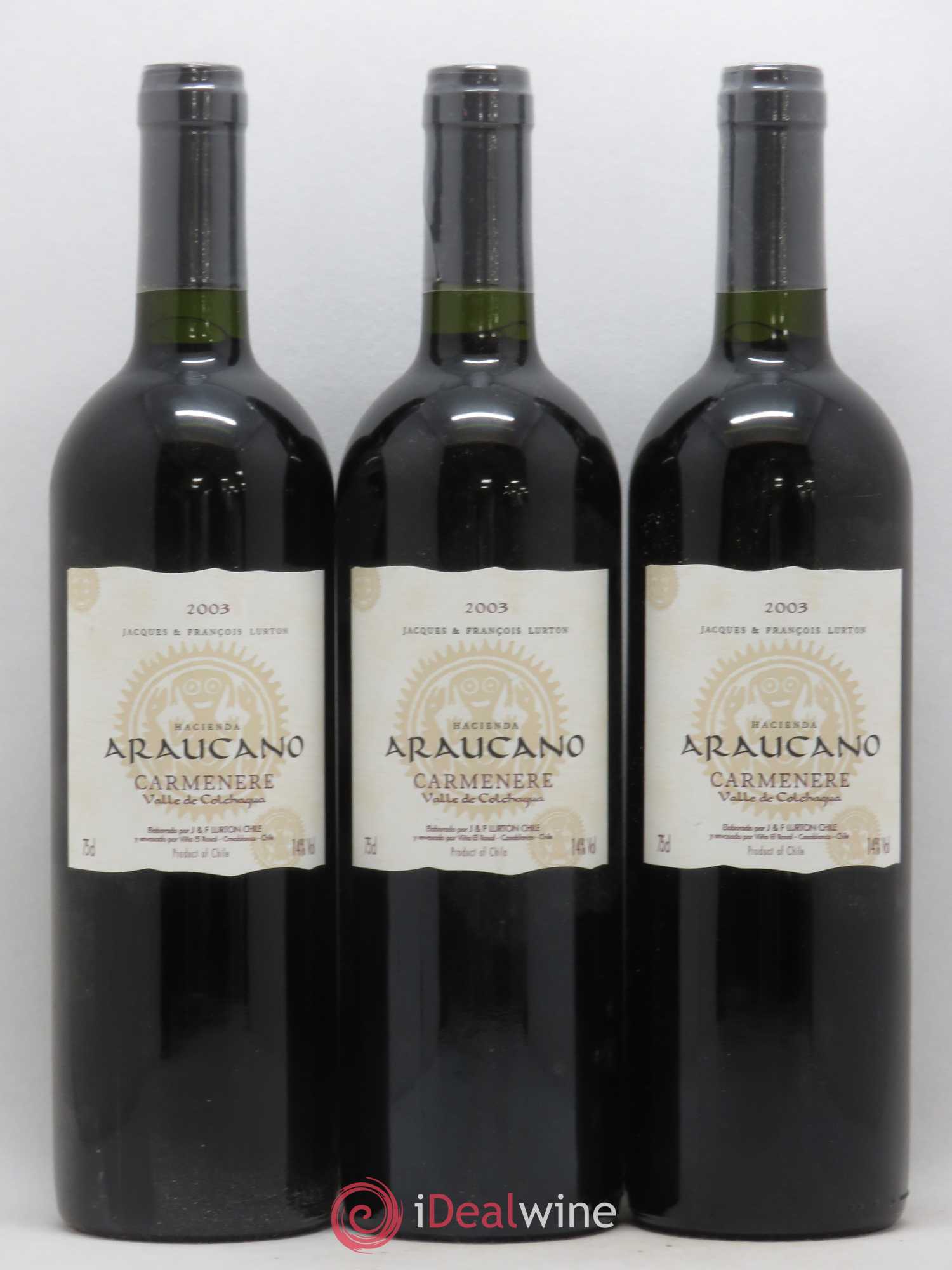 Chili Hacienda Araucano Carmenere Vallée de Colchagua 2003 - Lotto di 3 bottiglie - 0