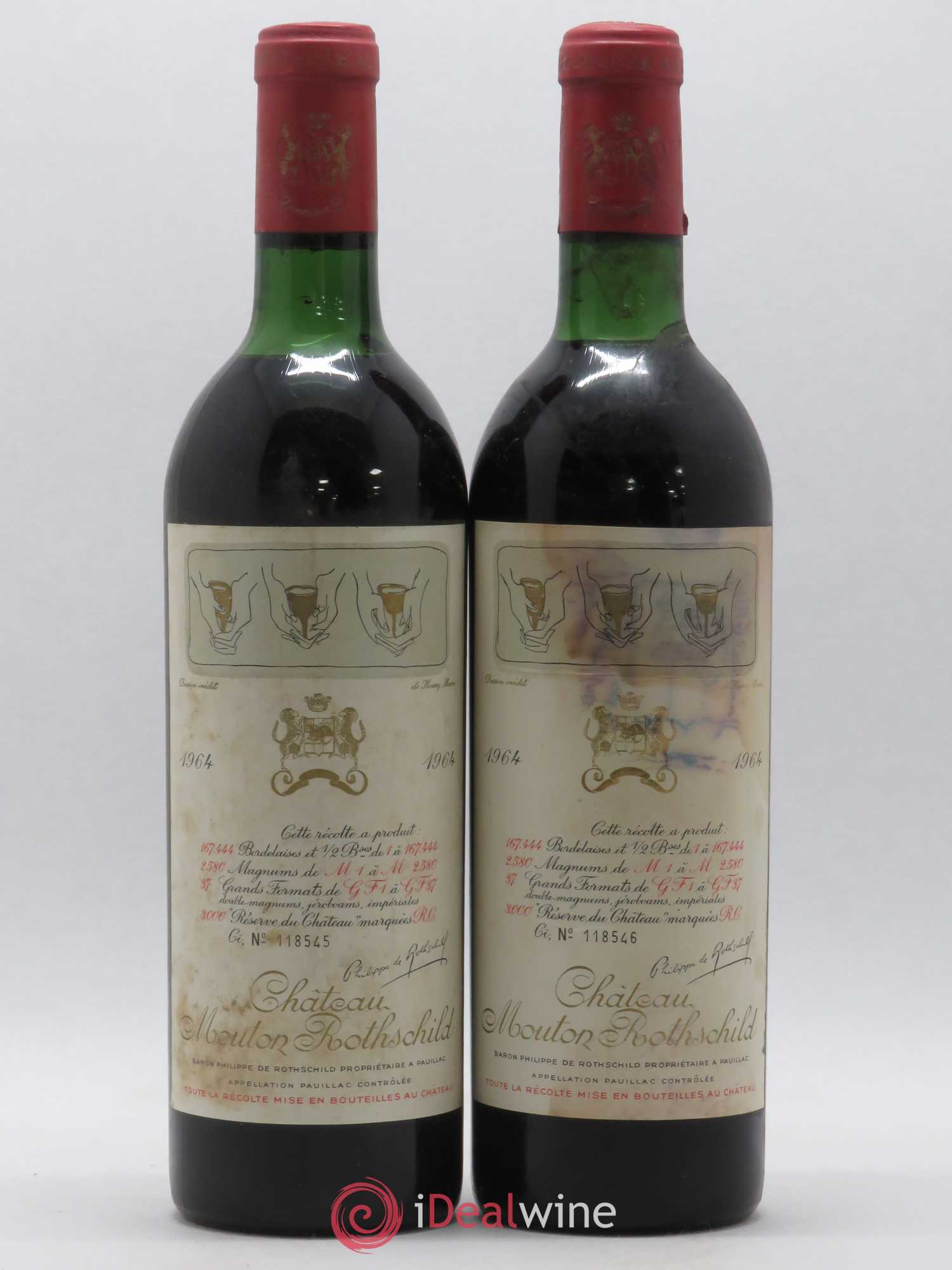 Château Mouton Rothschild 1er Grand Cru Classé 1964 - Lot de 2 bouteilles - 0