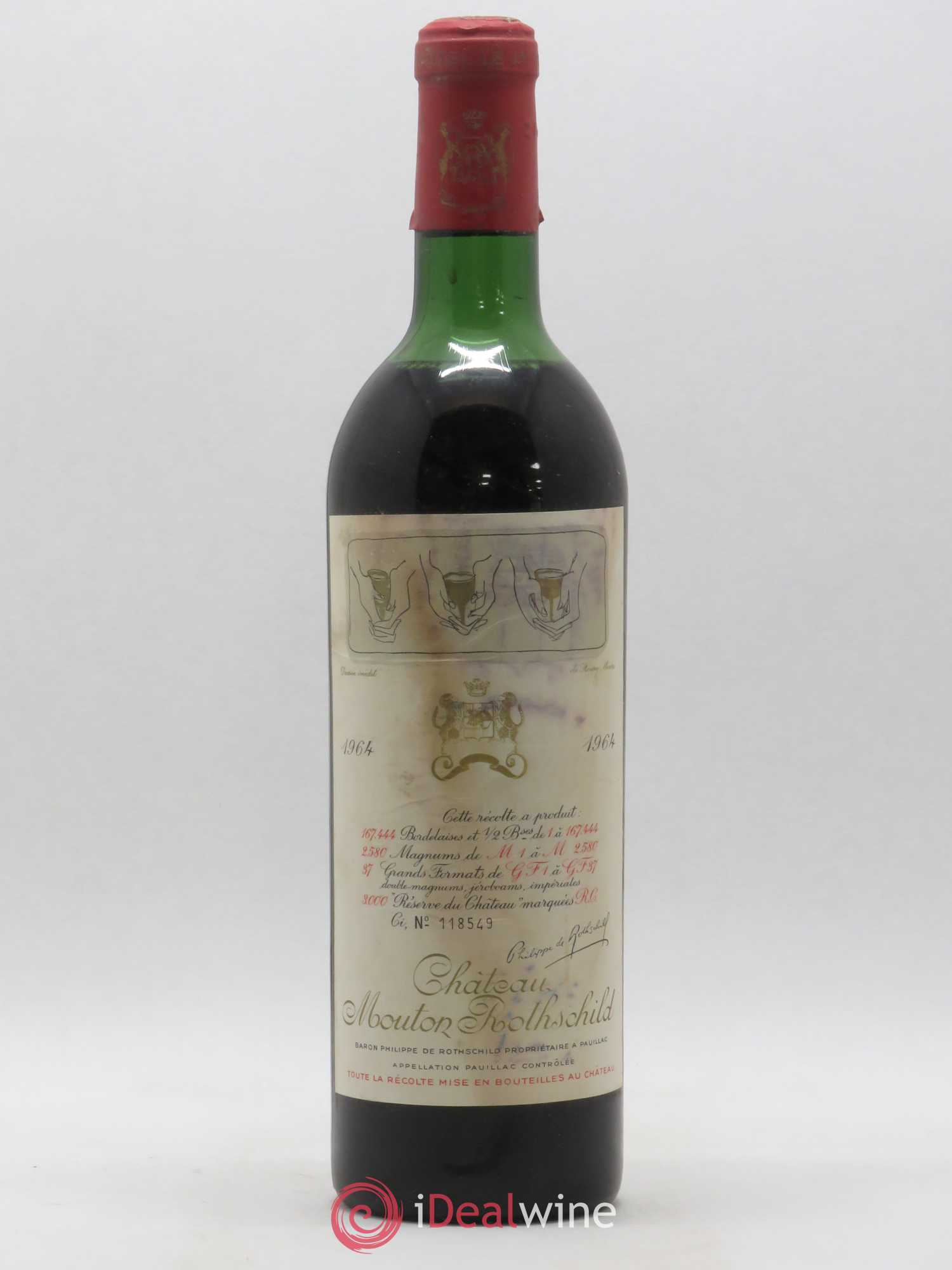 Château Mouton Rothschild 1er Grand Cru Classé 1964 - Lot de 1 bouteille - 0