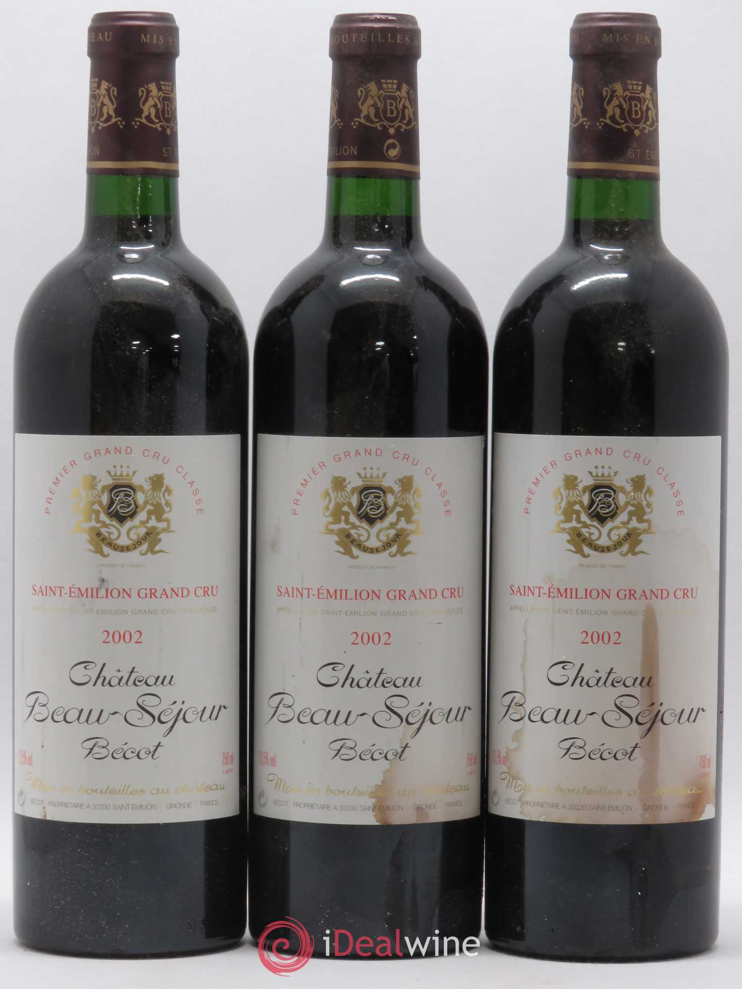 Château Beau-Séjour Bécot 1er Grand Cru Classé B 2002 - Lot de 3 bouteilles - 0