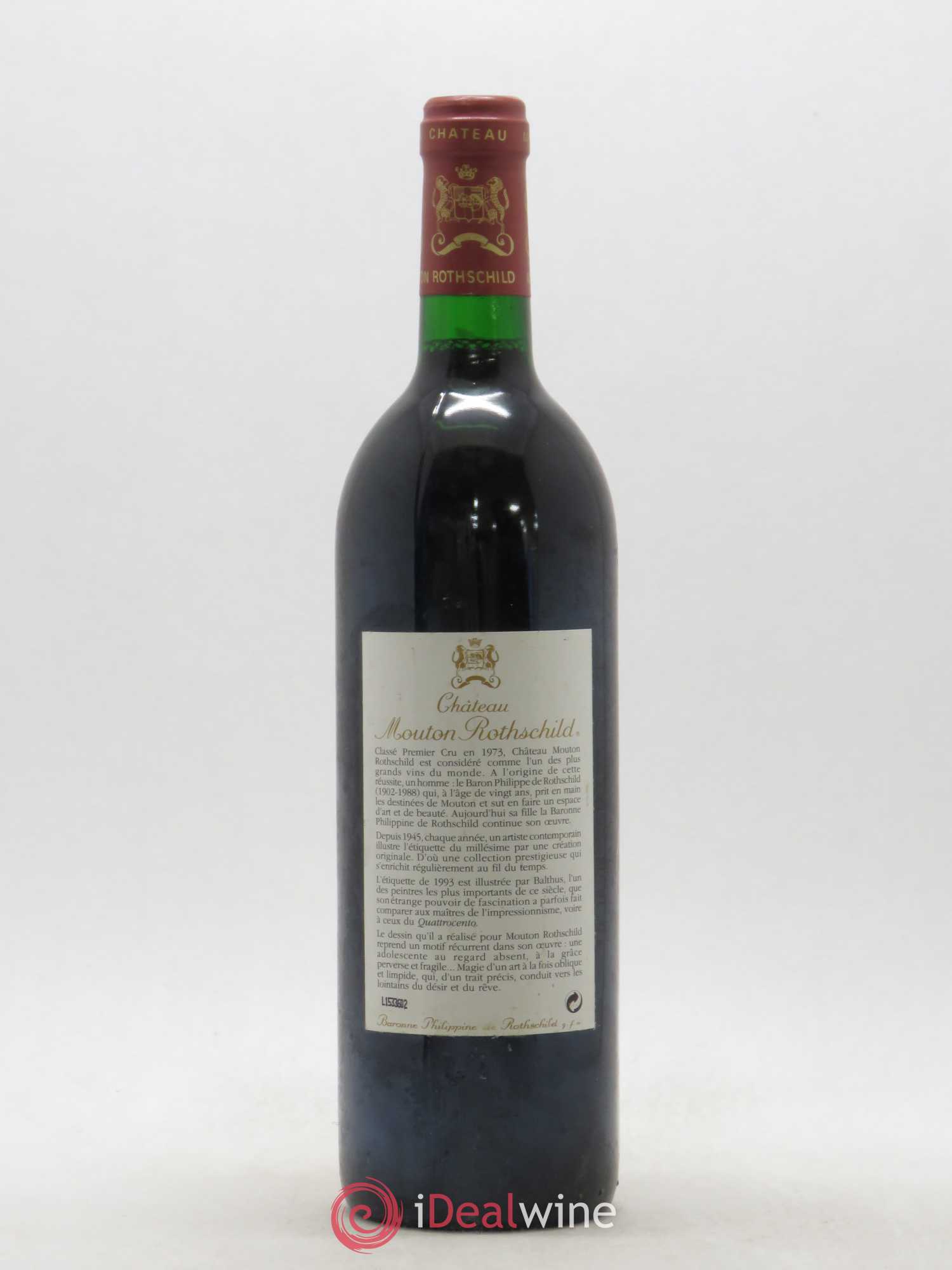 Château Mouton Rothschild 1er Grand Cru Classé 1993 - Lot de 1 bouteille - 1