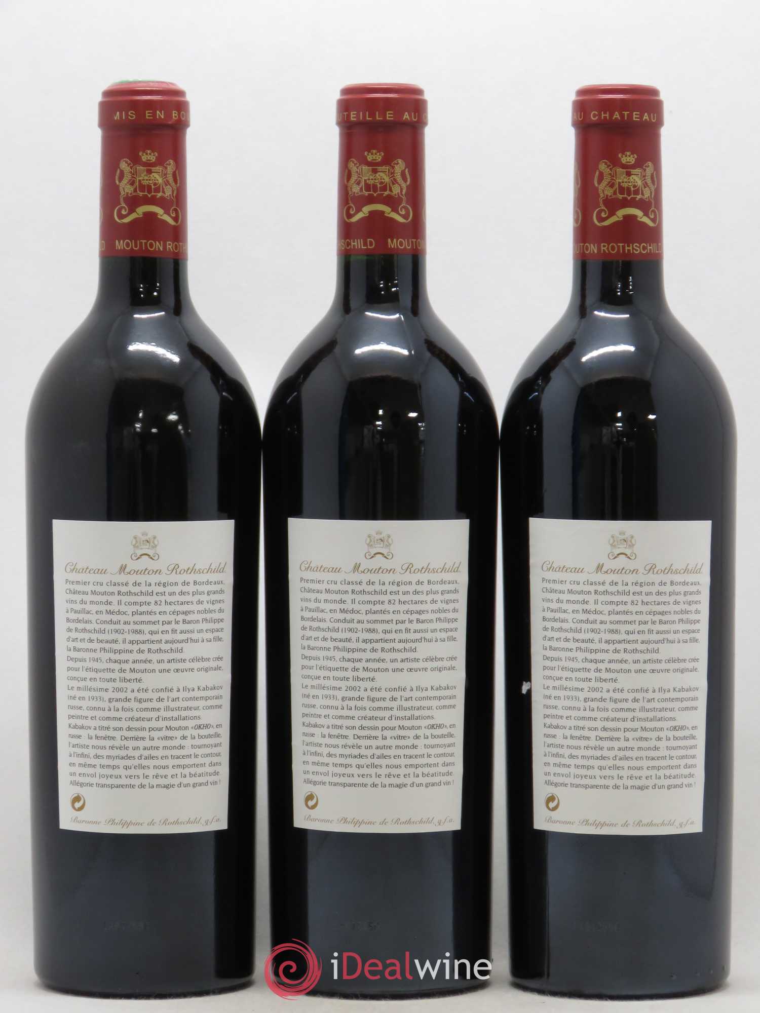 Château Mouton Rothschild 1er Grand Cru Classé 2002 - Lot de 3 bouteilles - 1