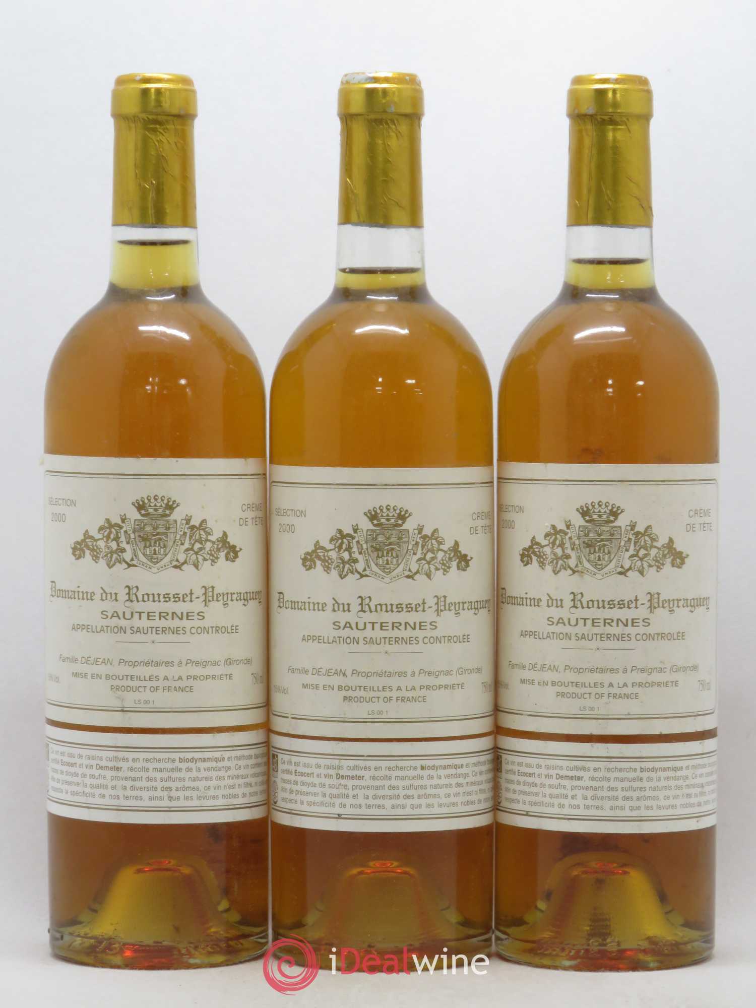 Sauternes Domaine de Rousset Peyraguey Crême de Tête 2000 - Lotto di 3 bottiglie - 0