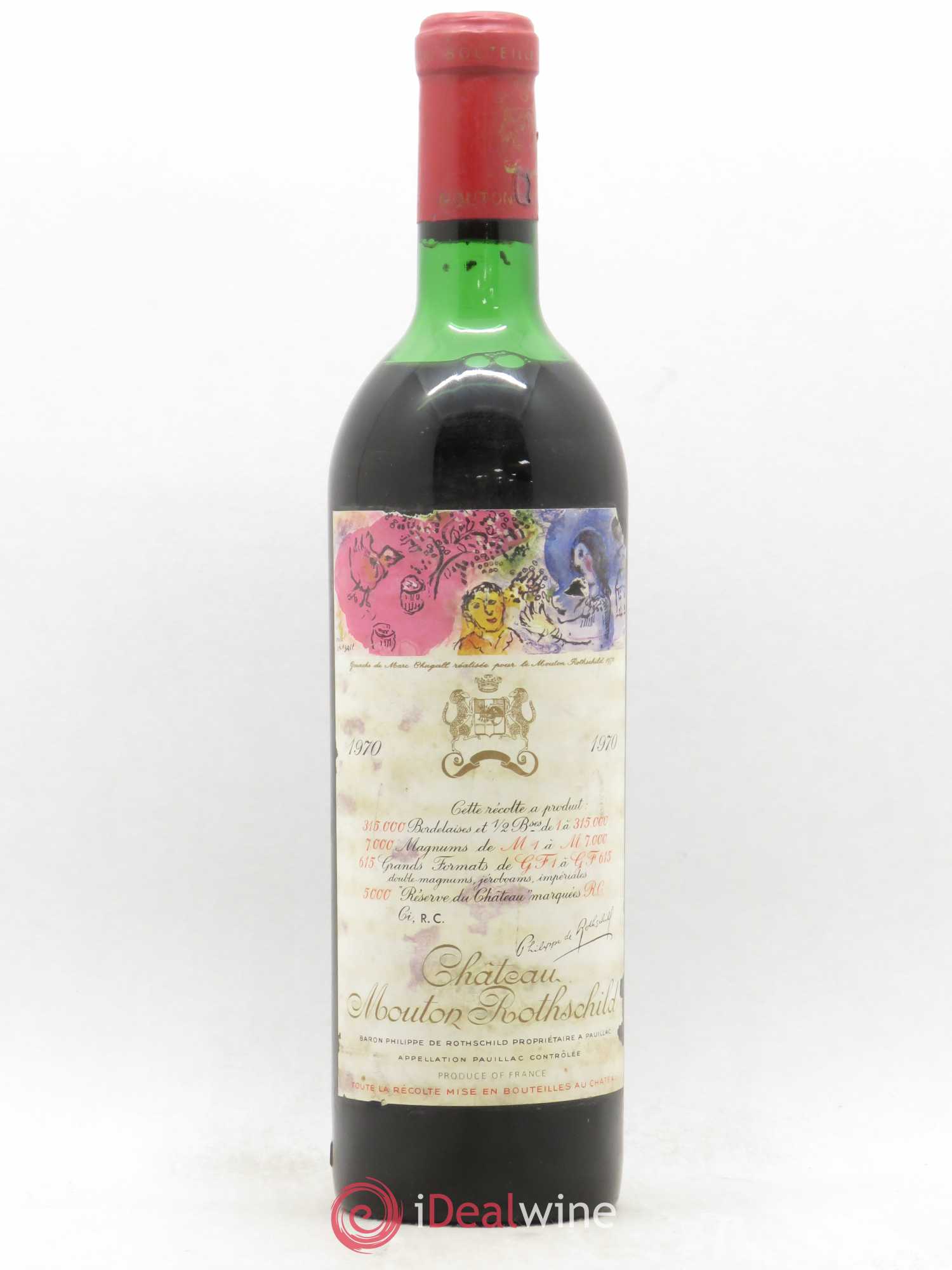 Château Mouton Rothschild 1er Grand Cru Classé 1970 - Lot de 1 bouteille - 0
