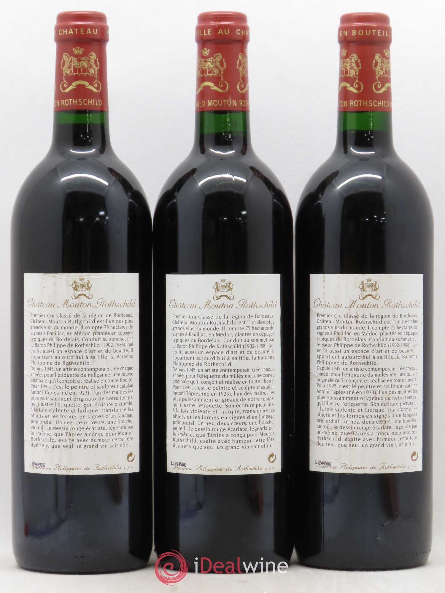 Château Mouton Rothschild 1er Grand Cru Classé 1995 - Lot de 3 bouteilles - 1