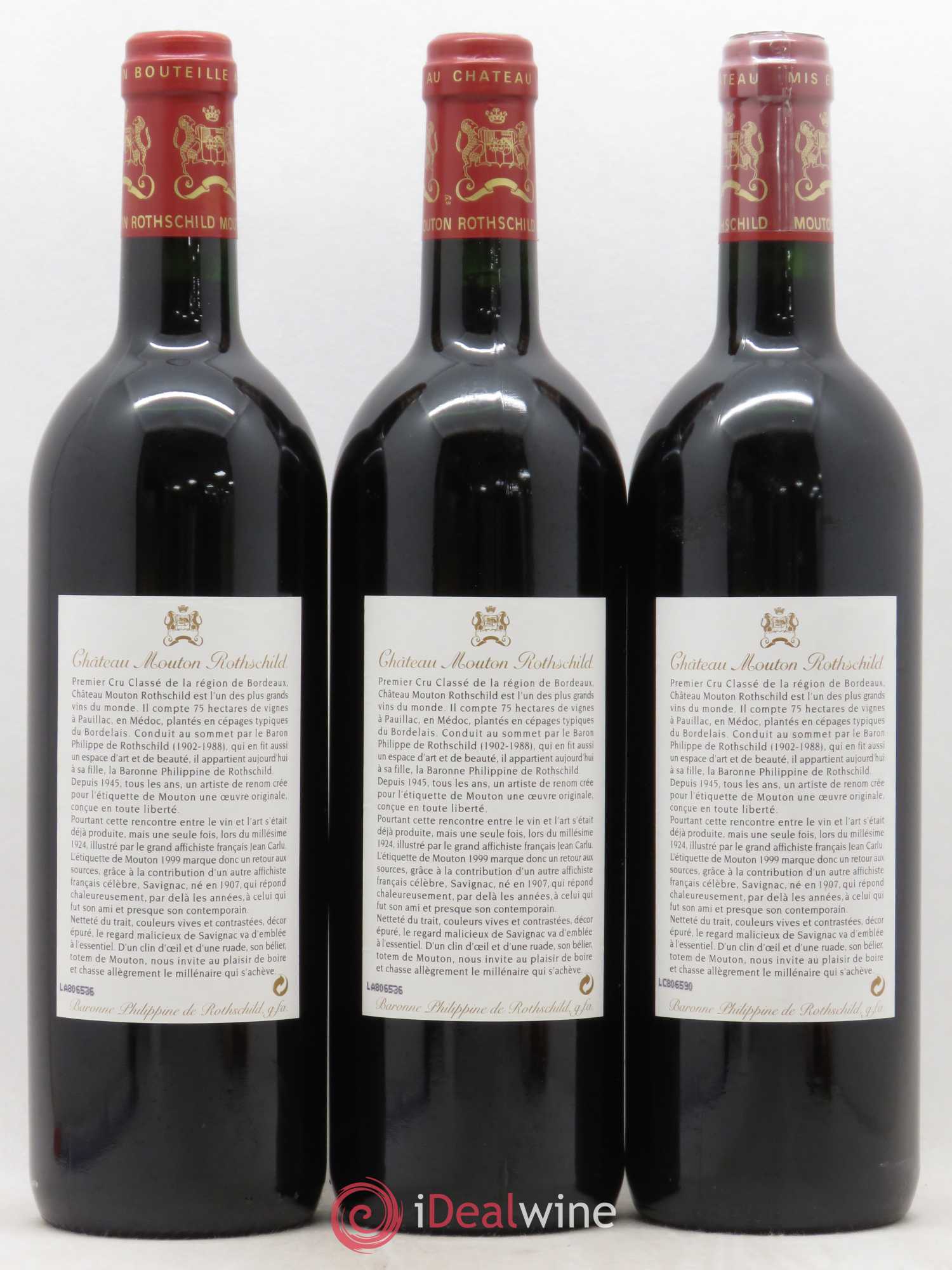 Château Mouton Rothschild 1er Grand Cru Classé 1999 - Lot de 3 bouteilles - 1