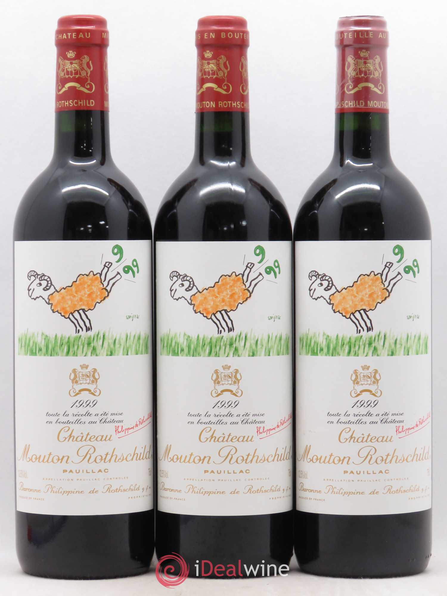 Château Mouton Rothschild 1er Grand Cru Classé 1999 - Lot de 3 bouteilles - 0