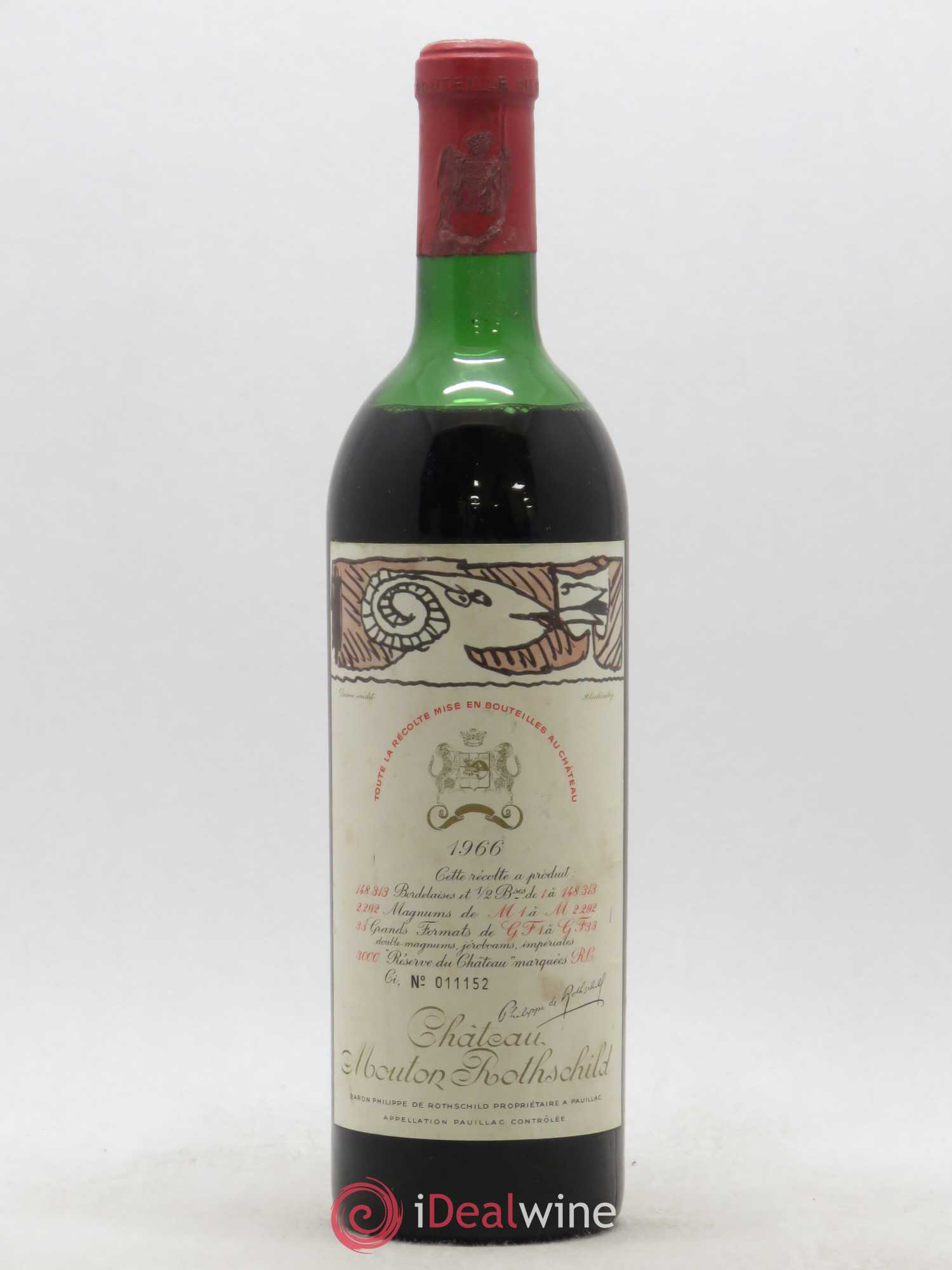Château Mouton Rothschild 1er Grand Cru Classé 1966 - Lot de 1 bouteille - 0