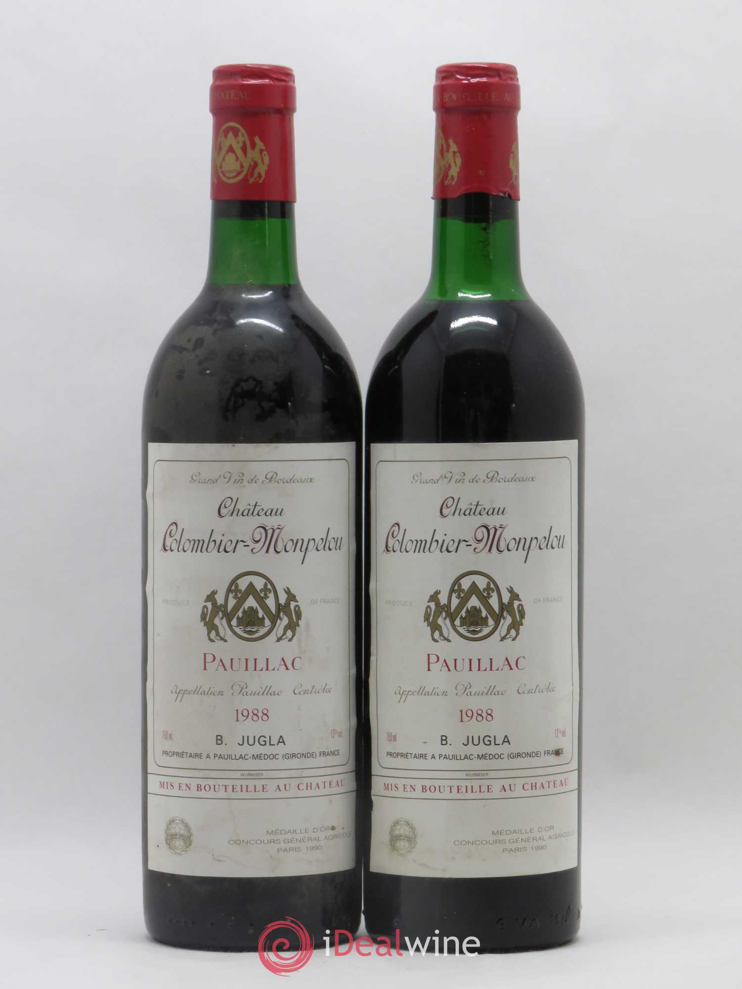 Château Colombier Monpelou Cru Bourgeois 1988 - Lot de 2 bouteilles - 0