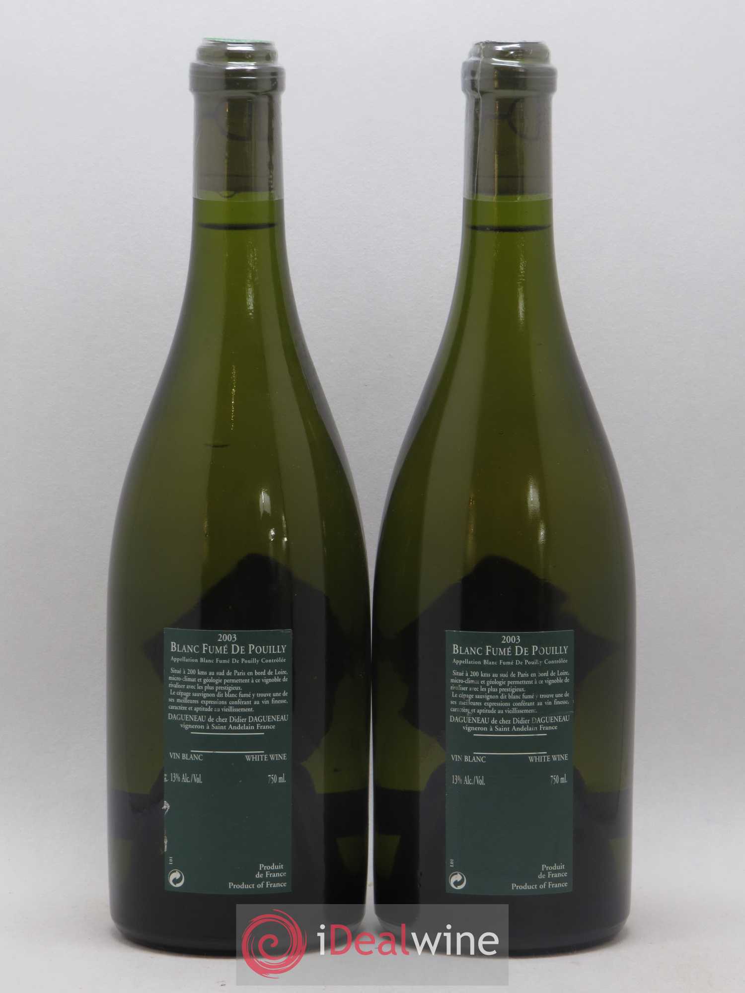 Vin de France (anciennement Pouilly-Fumé) Silex Dagueneau (Domaine Didier - Louis-Benjamin) 2003 - Lot de 2 bouteilles - 1