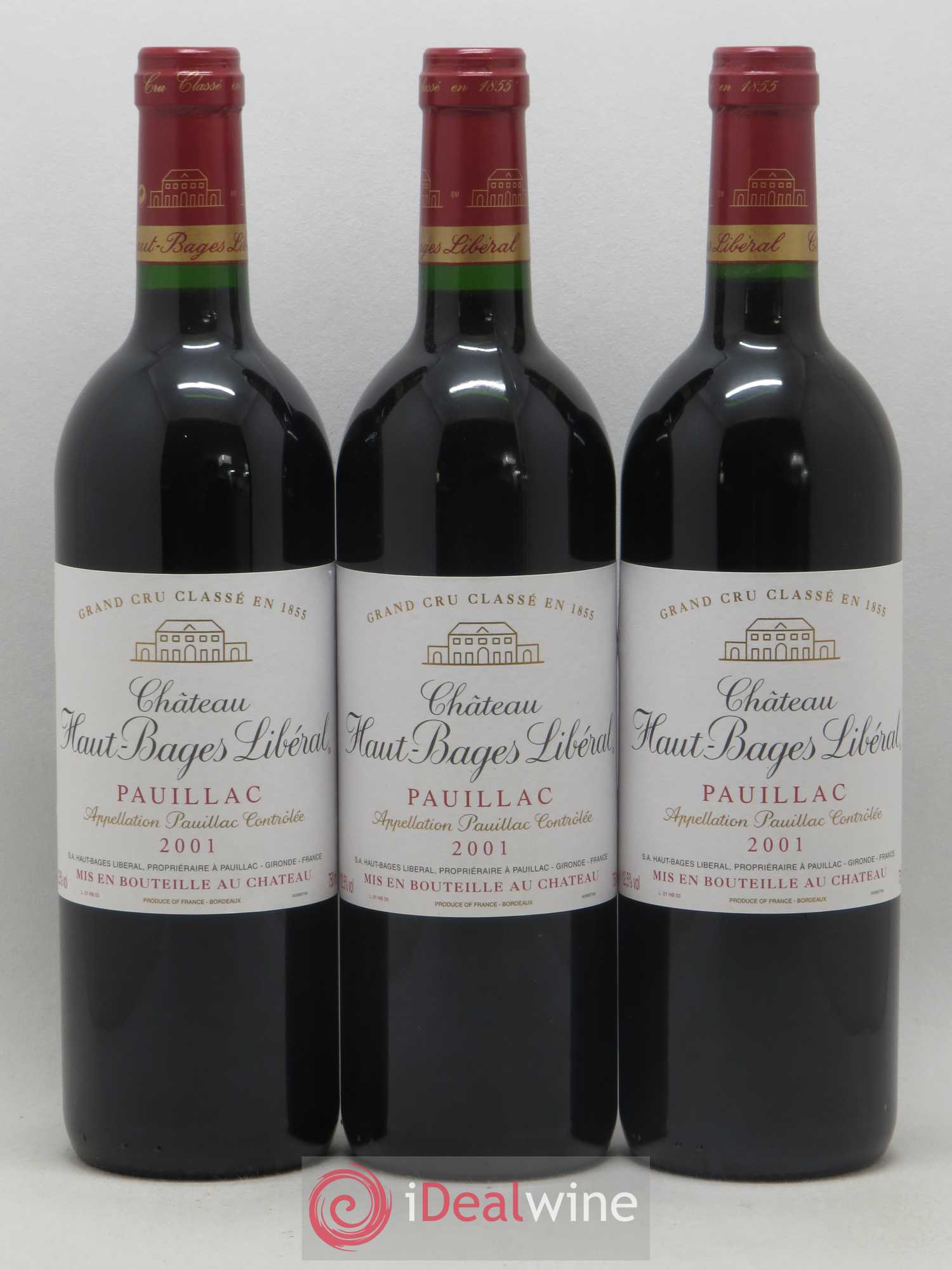 Château Haut Bages Libéral 5ème Grand Cru Classé 2001 - Lot de 3 bouteilles - 0