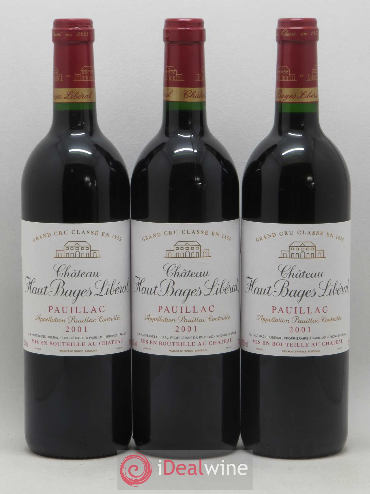 Château Haut Bages Libéral 5ème Grand Cru Classé 2001 - Lot de 3 bouteilles - 0