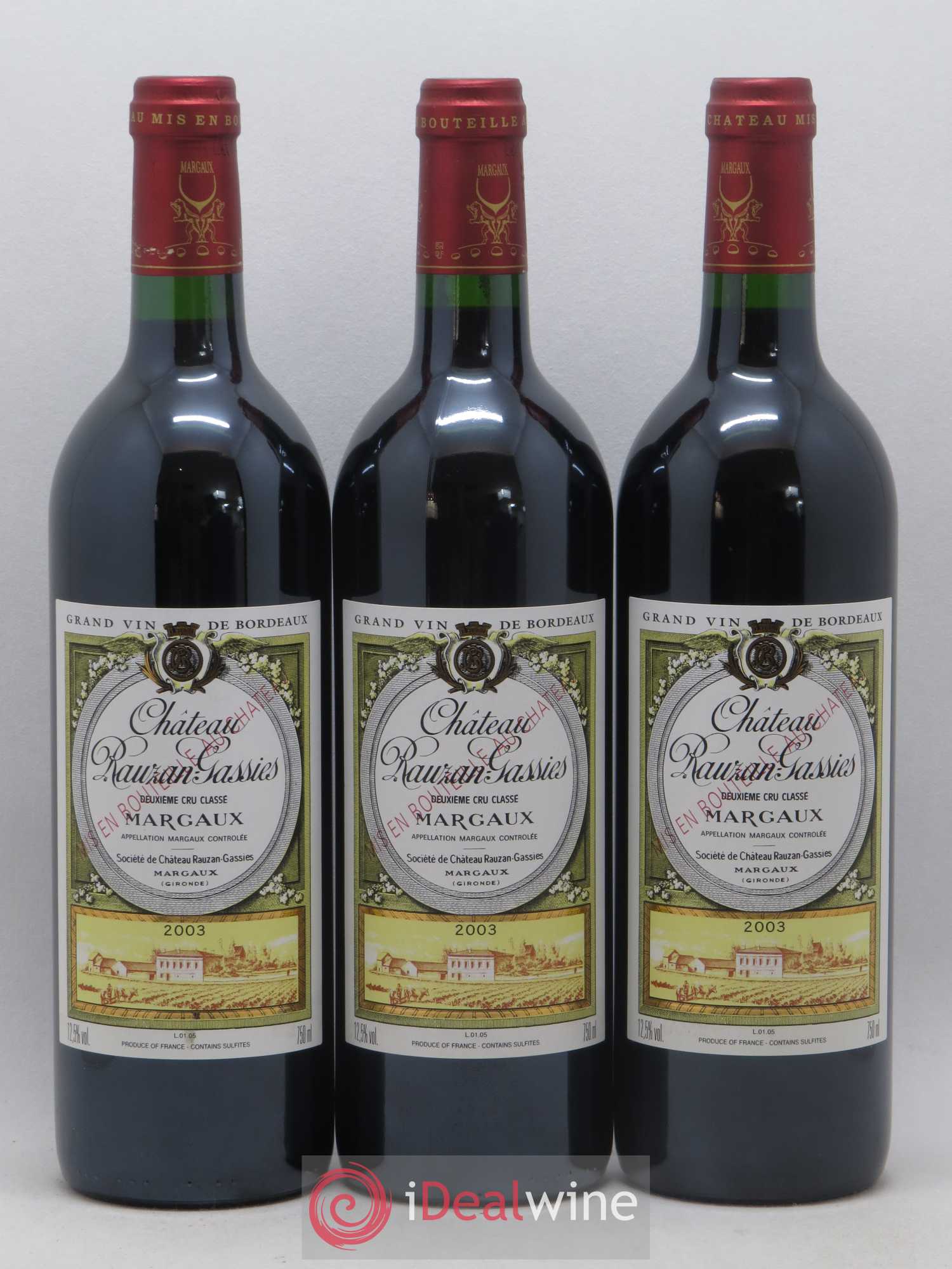Château Rauzan-Gassies 2ème Grand Cru Classé 2003 - Lot de 3 bouteilles - 0