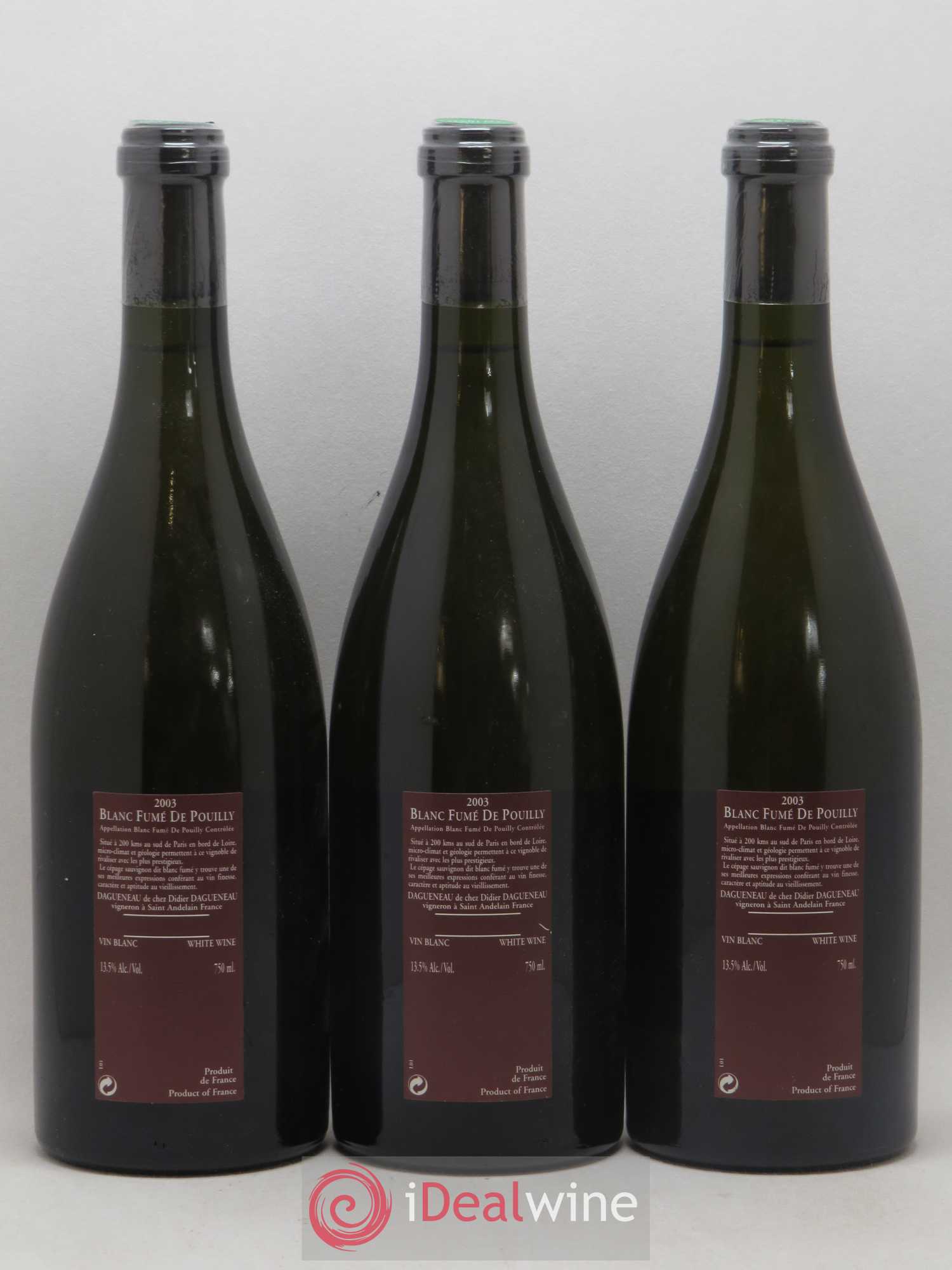 Vin de France (anciennement Pouilly-Fumé) Pur Sang Dagueneau (Domaine Didier - Louis-Benjamin) 2003 - Lot de 3 bouteilles - 1