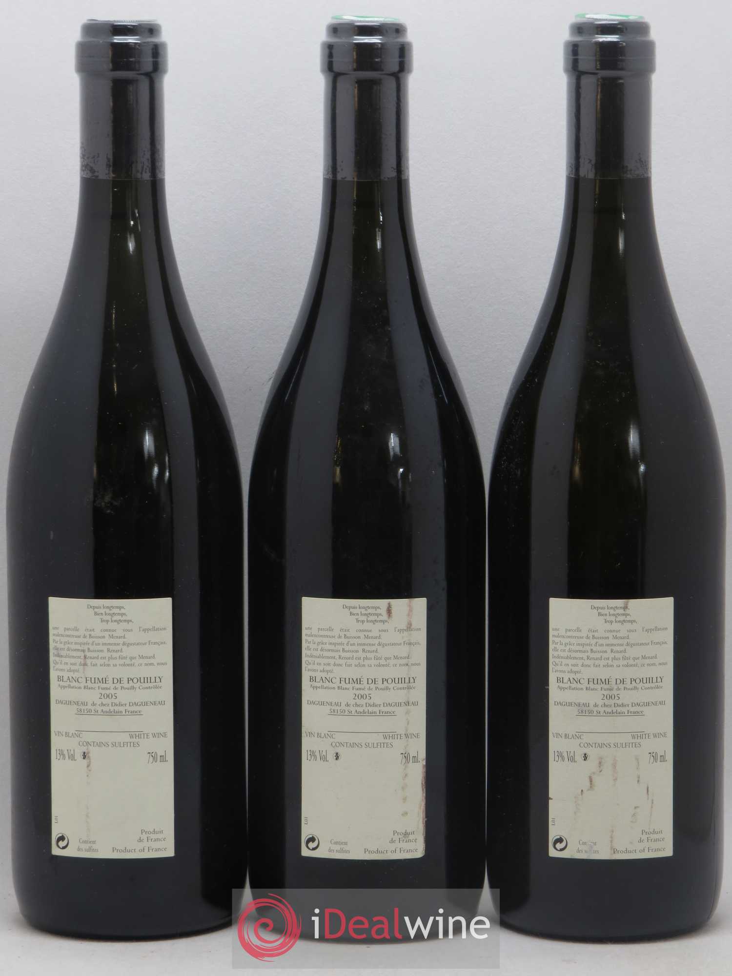 Vin de France (anciennement Pouilly-Fumé) Buisson Renard Dagueneau (Domaine Didier - Louis-Benjamin) 2005 - Lot de 3 bouteilles - 1