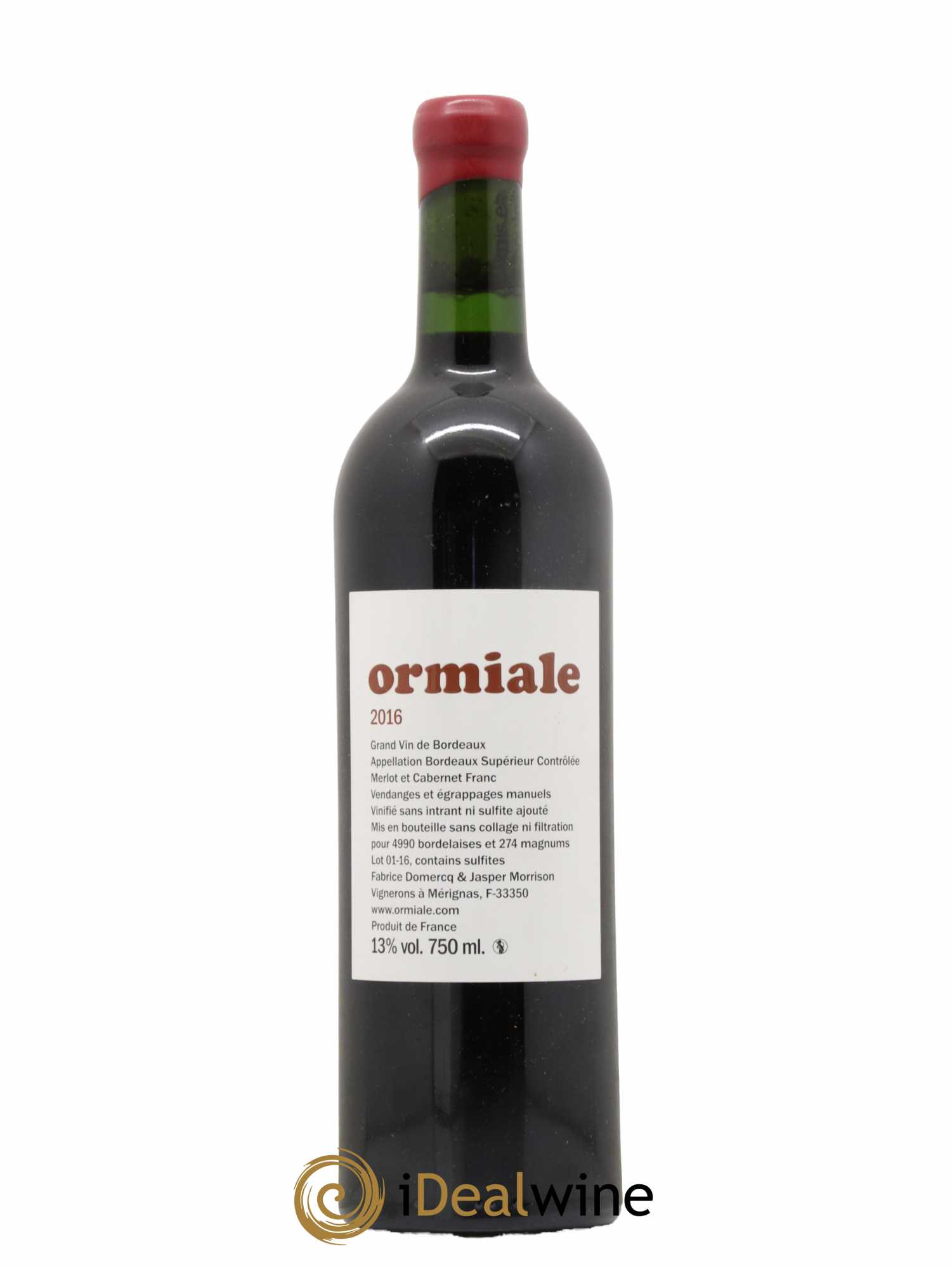 Bordeaux Ormiale Fabrice Domercq et Jasper Morrison Superieur 2016 - Lot de 1 bouteille - 0
