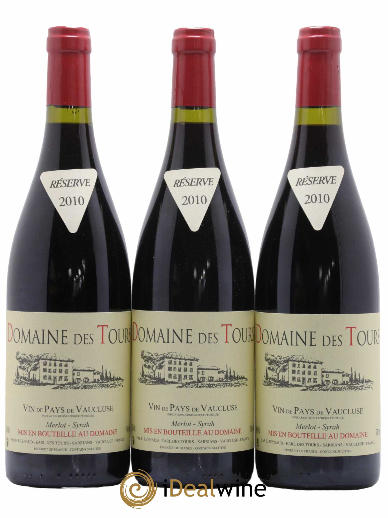 Vaucluse Domaine des Tours Merlot-Syrah Emmanuel Reynaud 2010 - Lot de 3 bouteilles - 0
