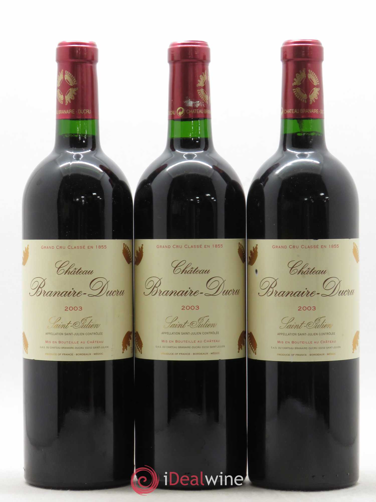 Château Branaire Ducru 4ème Grand Cru Classé 2003 - Lot de 3 bouteilles - 0