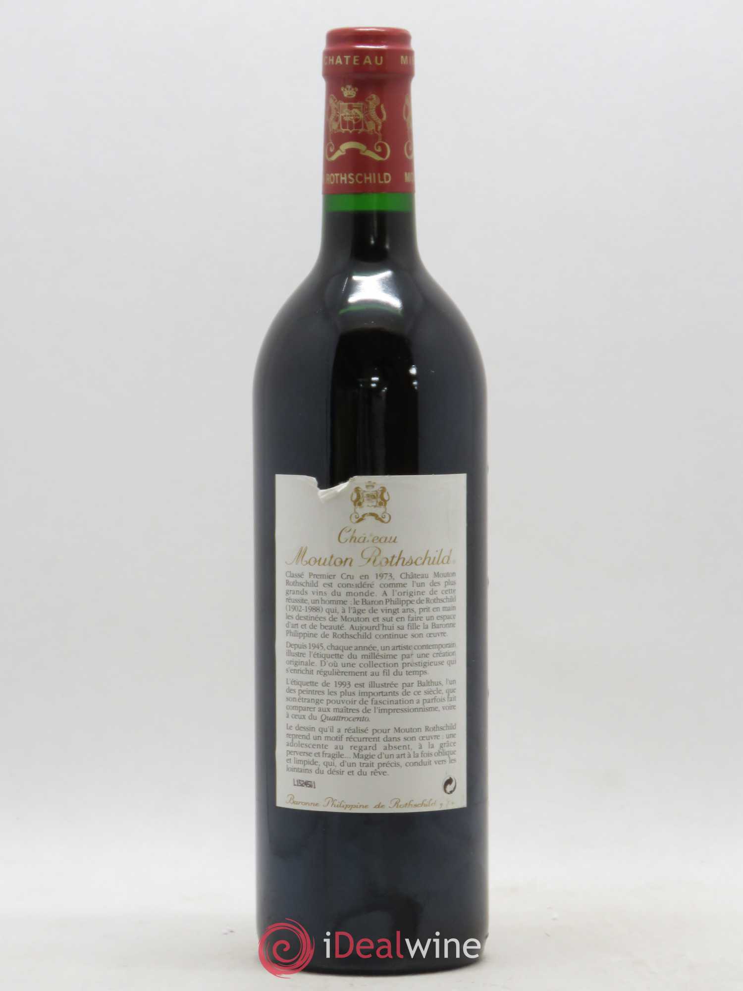 Château Mouton Rothschild 1er Grand Cru Classé 1993 - Lot de 1 bouteille - 1