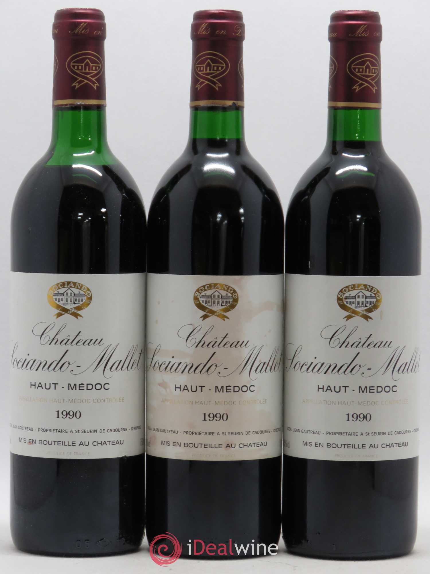 Château Sociando Mallet 1990 - Lot de 3 bouteilles - 0