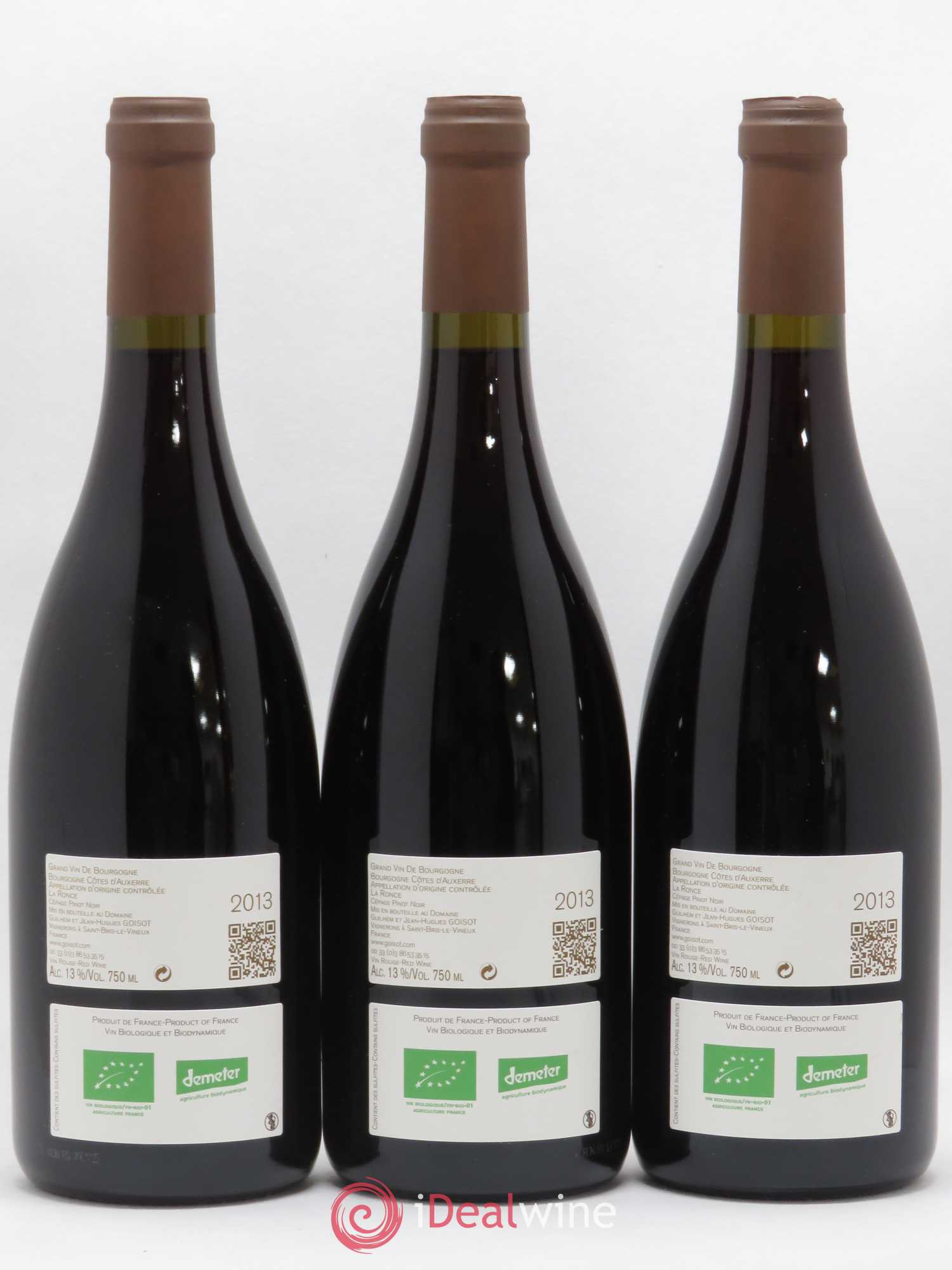 Bourgogne Côtes d'Auxerre La Ronce Goisot (sans prix de réserve) 2013 - Lot de 3 bouteilles - 1