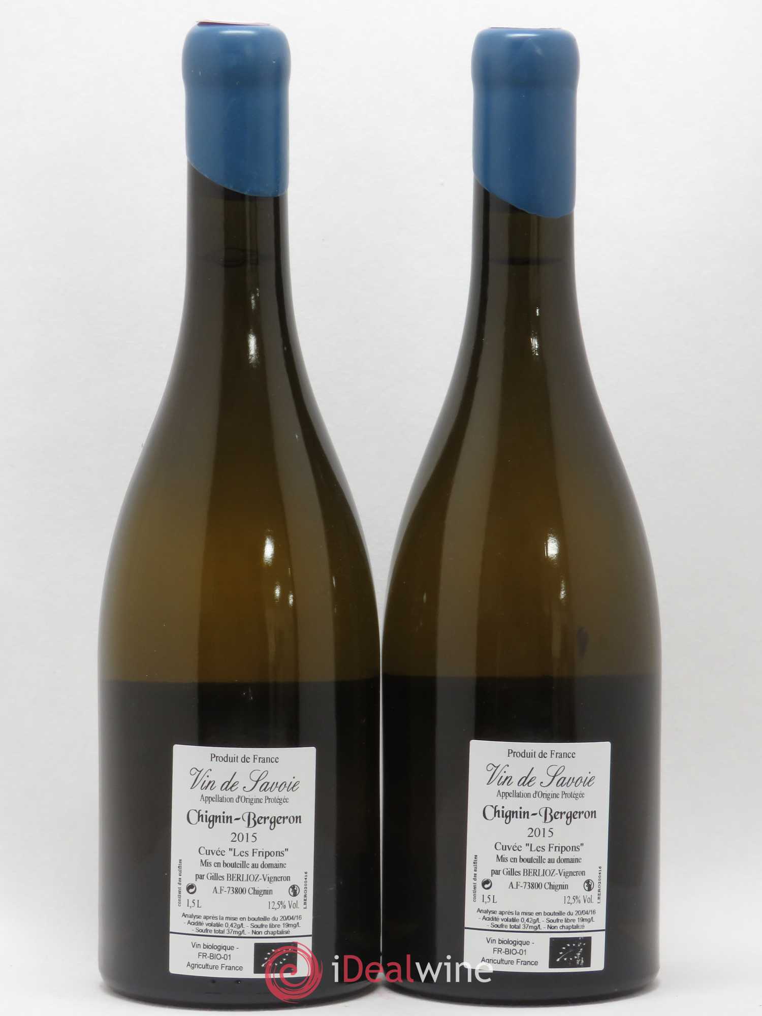 Vin de Savoie Chignin-Bergeron Les Fripons Gilles Berlioz (sans prix de réserve) 2015 - Lot de 2 bouteilles - 1