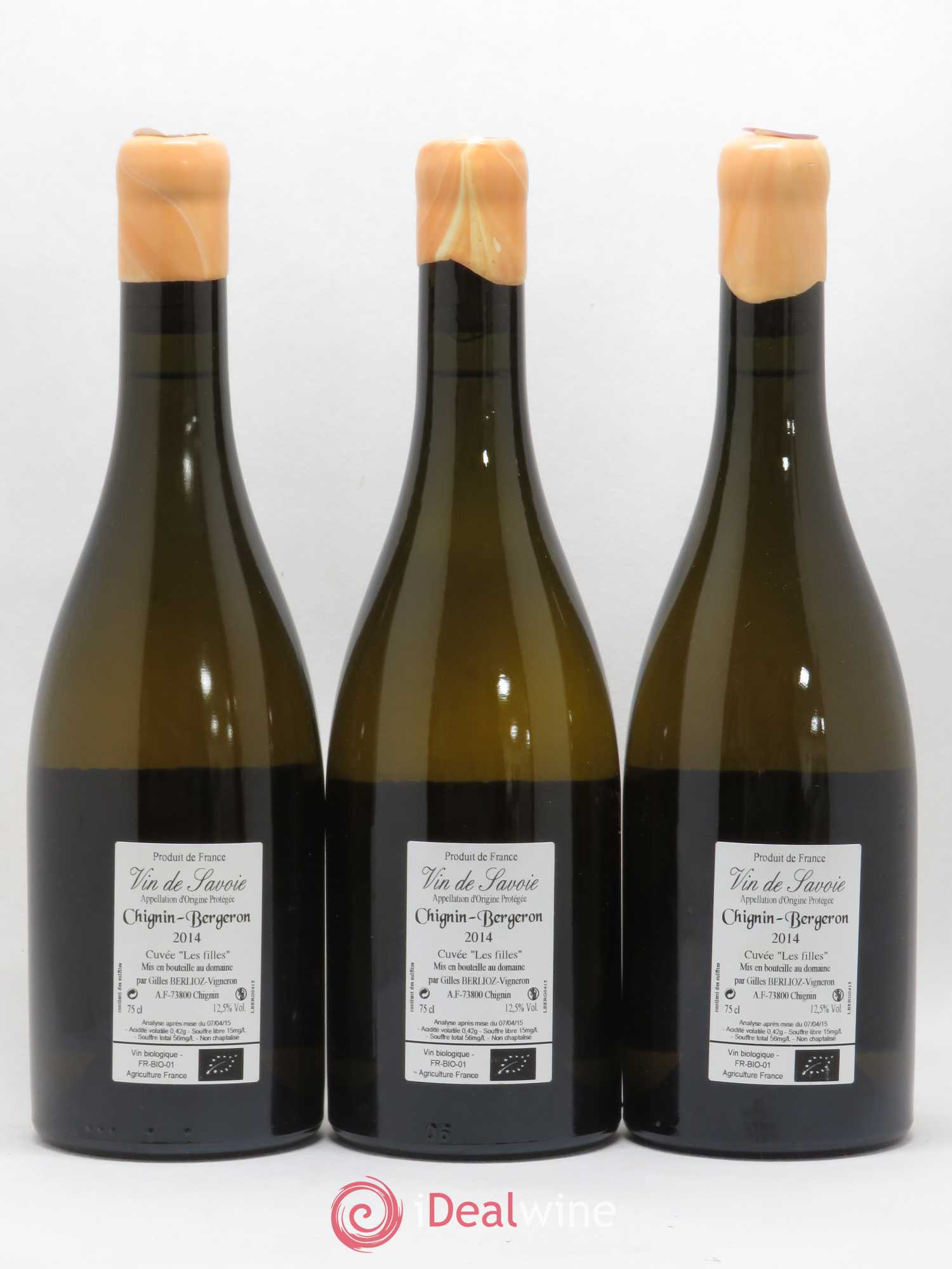 Vin de Savoie Chignin-Bergeron Les Filles Gilles Berlioz (sans prix de réserve) 2014 - Lot de 3 bouteilles - 1