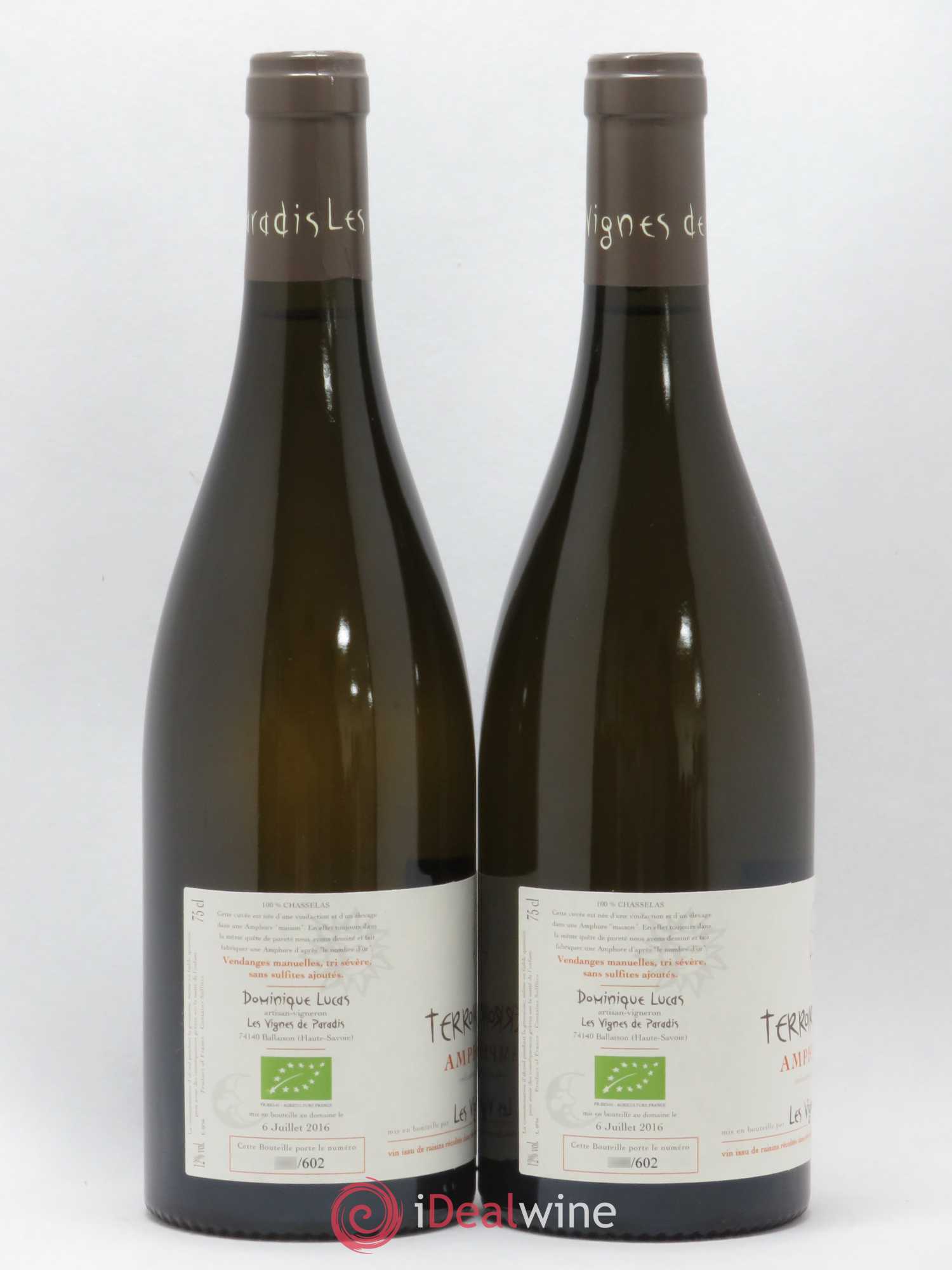 Vin des Allobroges Amphore Les Vignes de Paradis (sans prix de réserve) 2015 - Posten von 2 Flaschen - 1