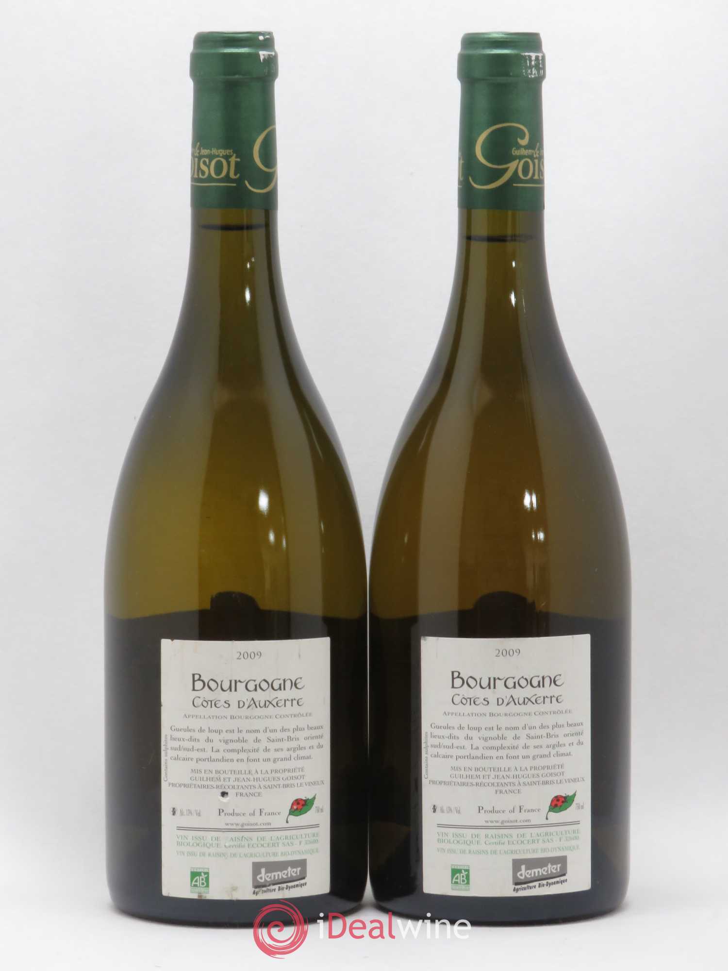 Bourgogne Côtes d'Auxerre Gueules de Loup Goisot  (sans prix de réserve) 2009 - Lot de 2 bouteilles - 1