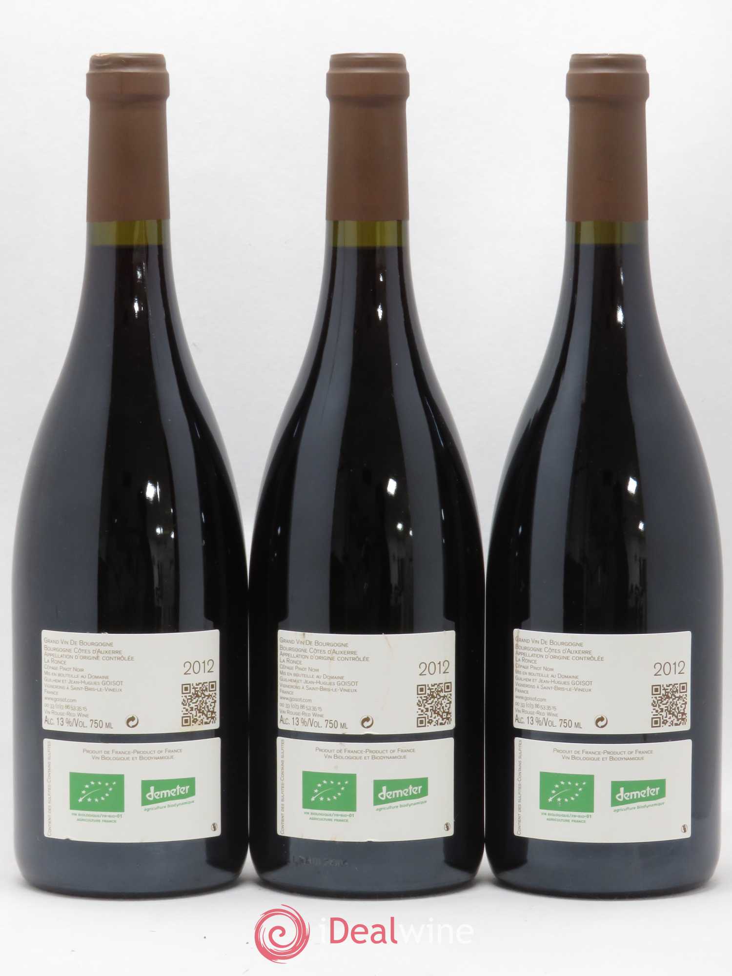 Bourgogne Côtes d'Auxerre La Ronce Goisot (sans prix de réserve) 2012 - Lot de 3 bouteilles - 1