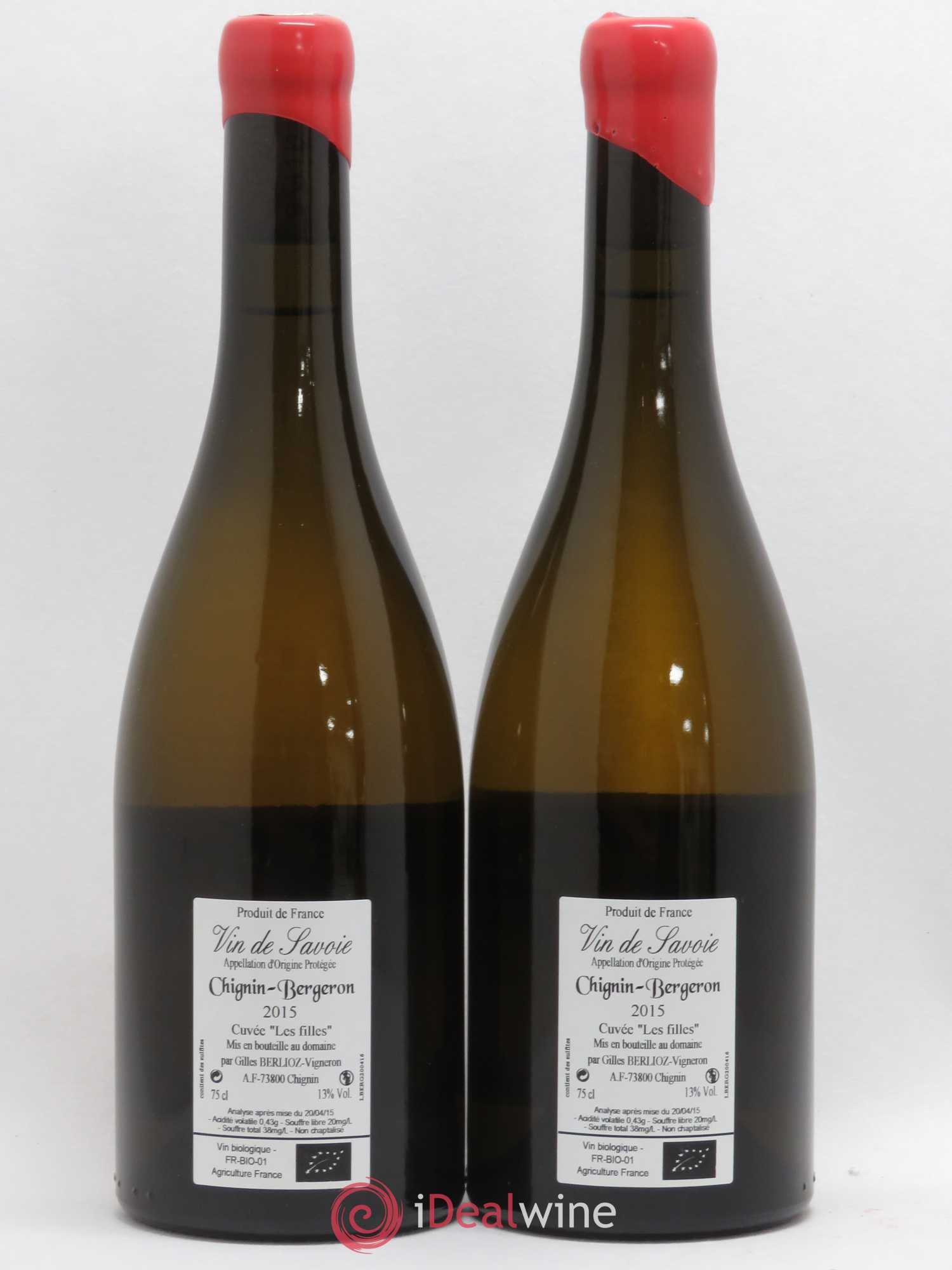 Vin de Savoie Chignin-Bergeron Les Filles Gilles Berlioz  (sans prix de réserve) 2015 - Lot de 2 bouteilles - 1