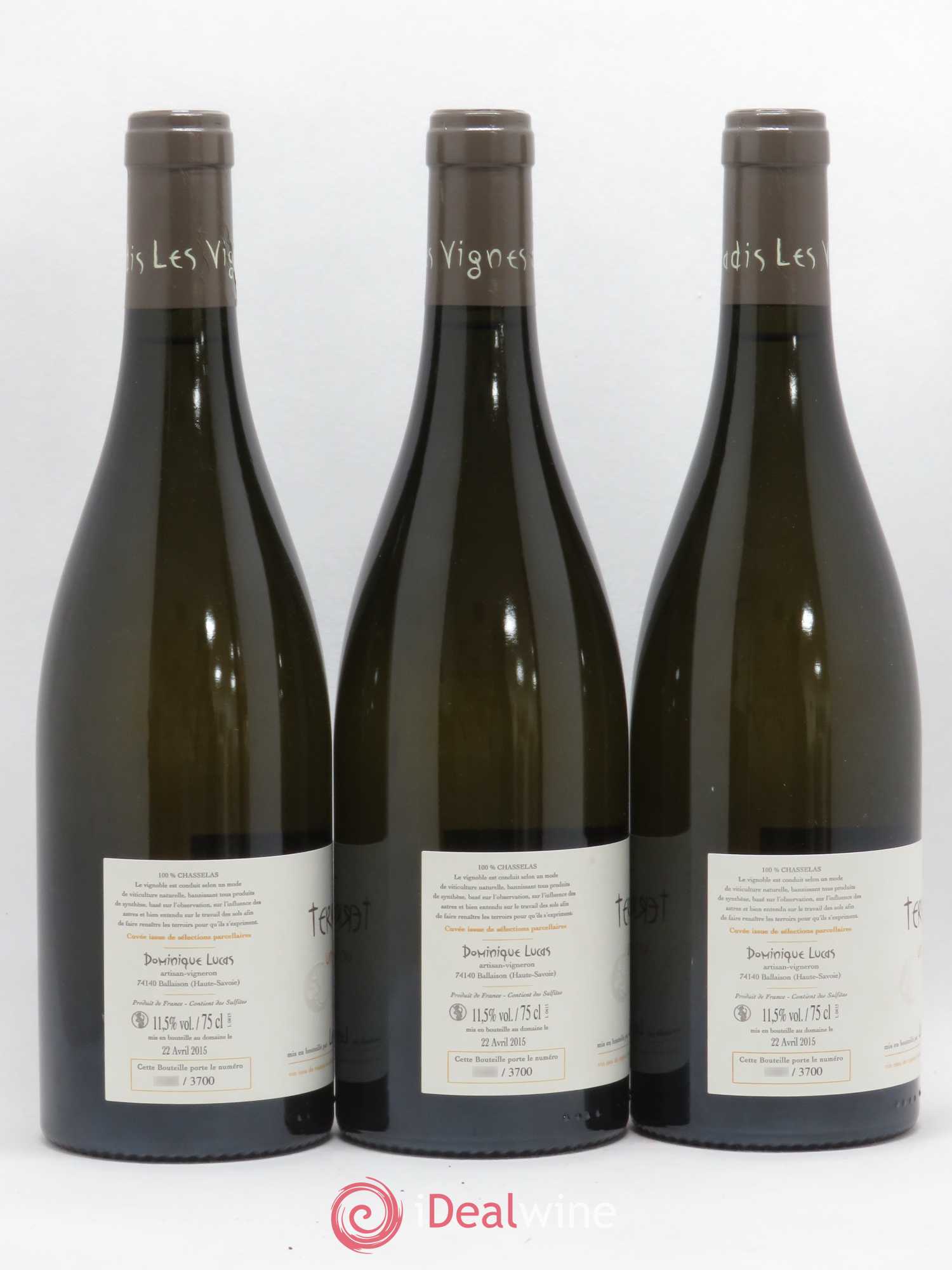 Vin des Allobroges Terroir du Léman Un matin face au Lac Les Vignes de Paradis (sans prix de réserve) 2014 - Lot de 3 bouteilles - 1