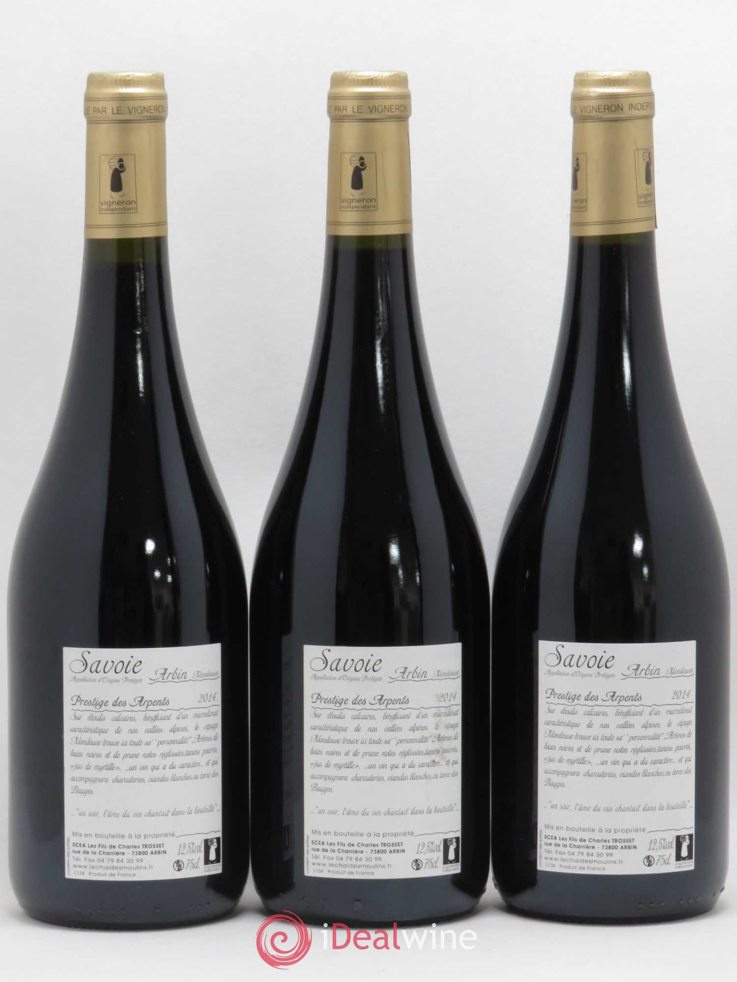 Vin de Savoie Arbin Mondeuse Prestige des Arpents Trosset  (sans prix de réserve) 2014 - Lot de 3 bouteilles - 1