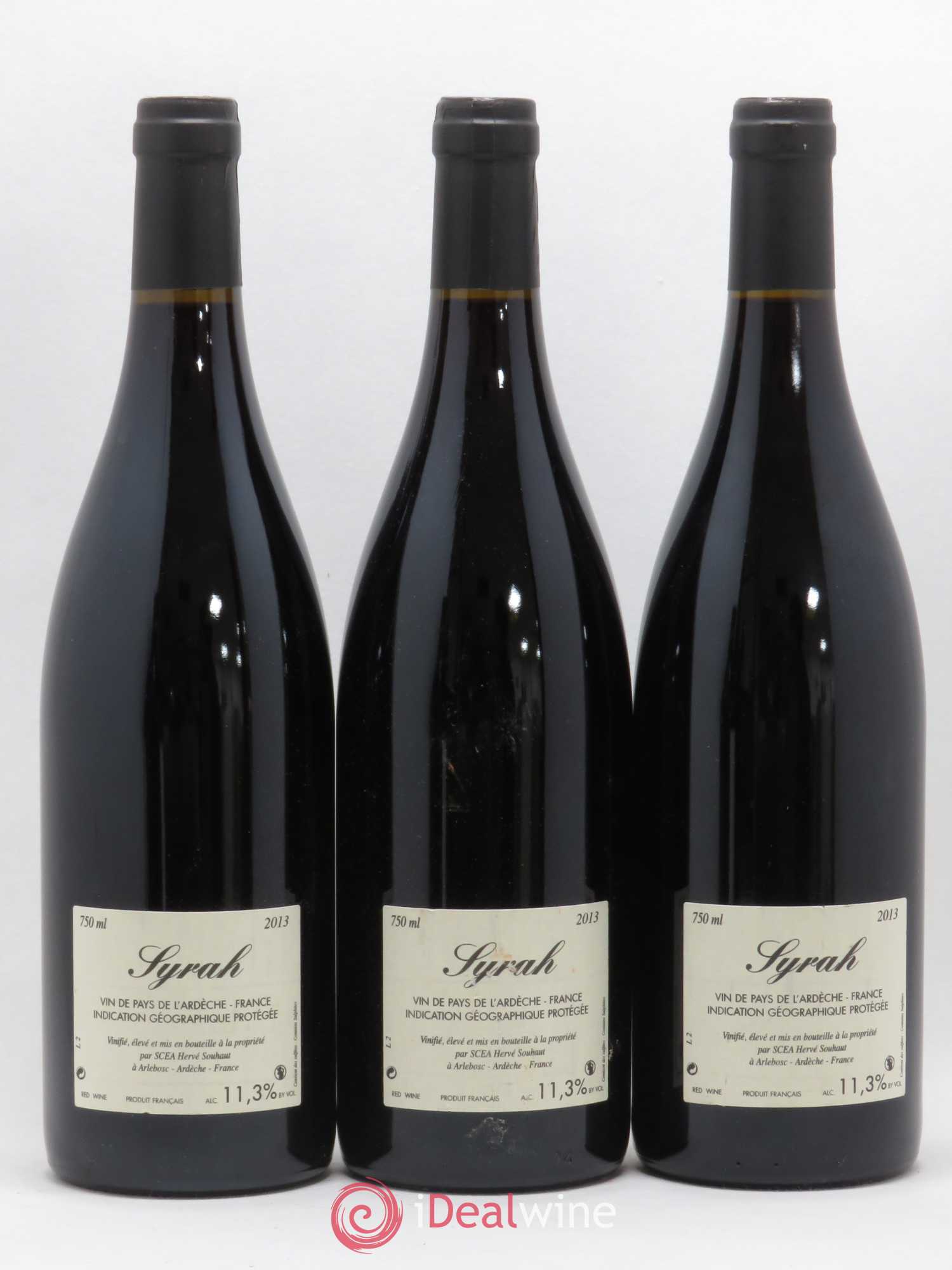 Ardèche Syrah Hervé Souhaut - Domaine Romaneaux-Destezet (sans prix de réserve) 2013 - Lot de 3 bouteilles - 1