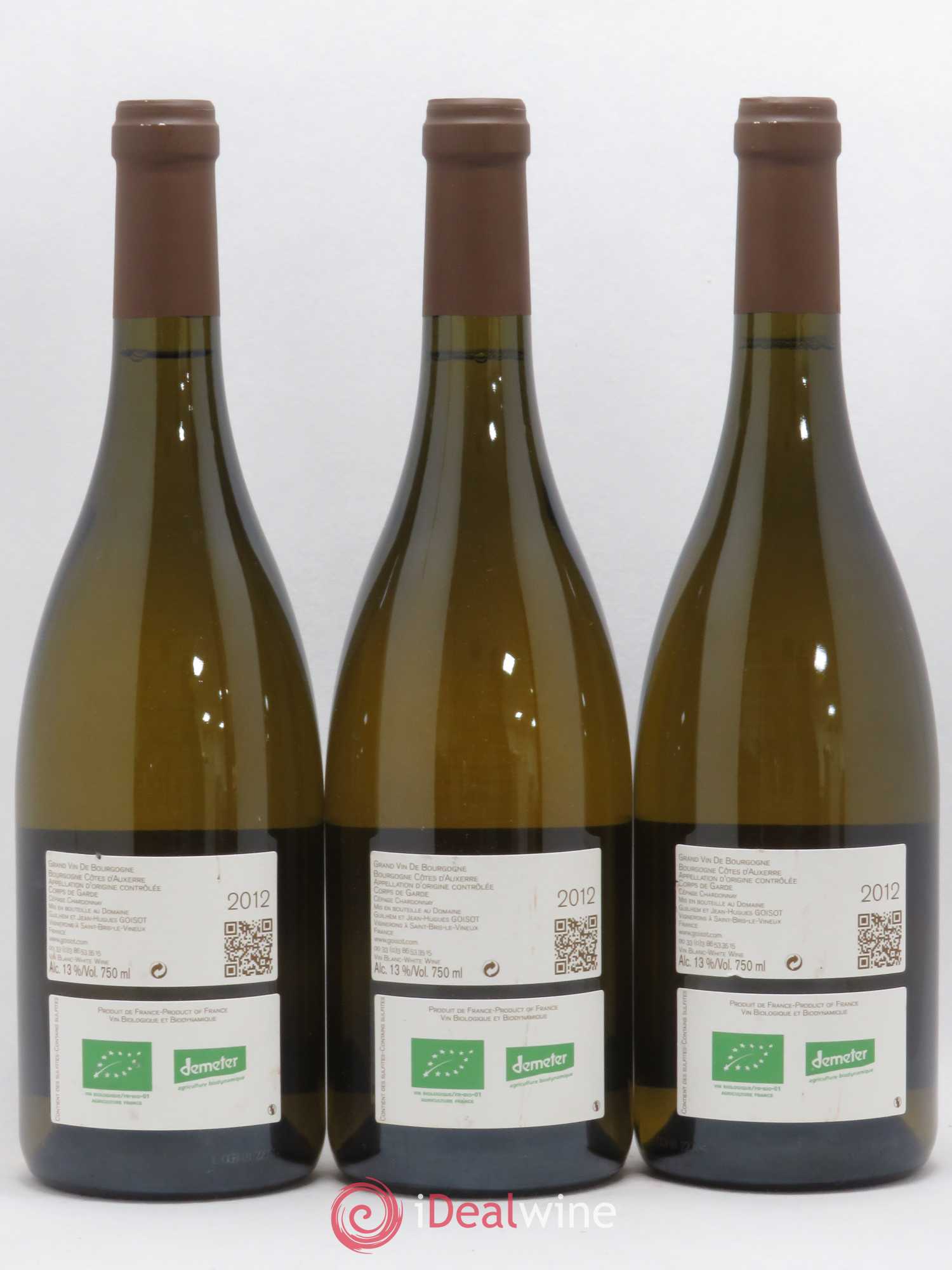 Bourgogne Cotes d'Auxerre Corps de Garde Goisot (sans prix de réserve) 2012 - Posten von 3 Flaschen - 1