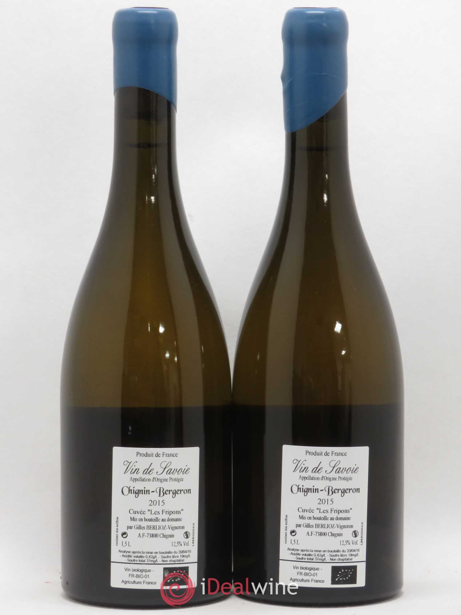 Vin de Savoie Chignin-Bergeron Les Fripons Gilles Berlioz  (sans prix de réserve) 2015 - Lot de 2 bouteilles - 1