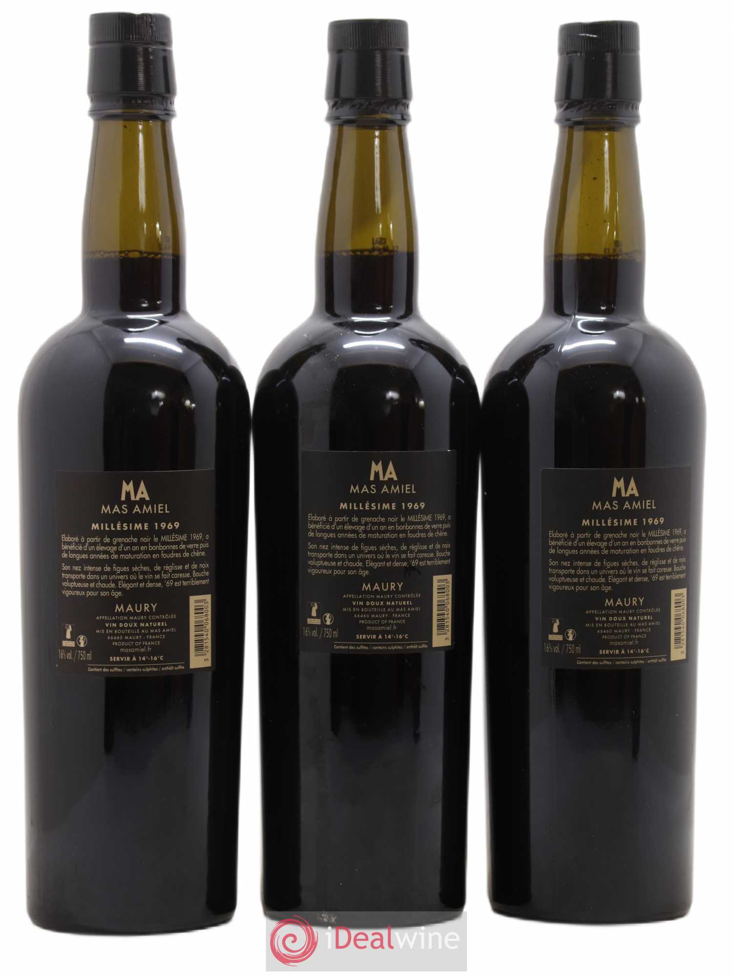 Maury Mas Amiel Vintage (sans prix de réserve) 1969 - Lot de 3 bouteilles - 1