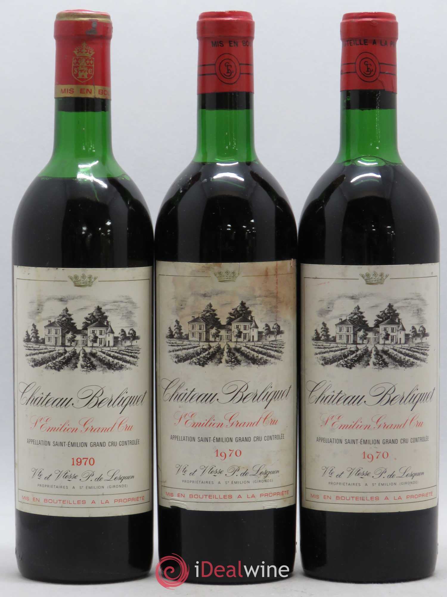 Château Berliquet Grand Cru Classé 1970 - Lot de 3 bouteilles - 0