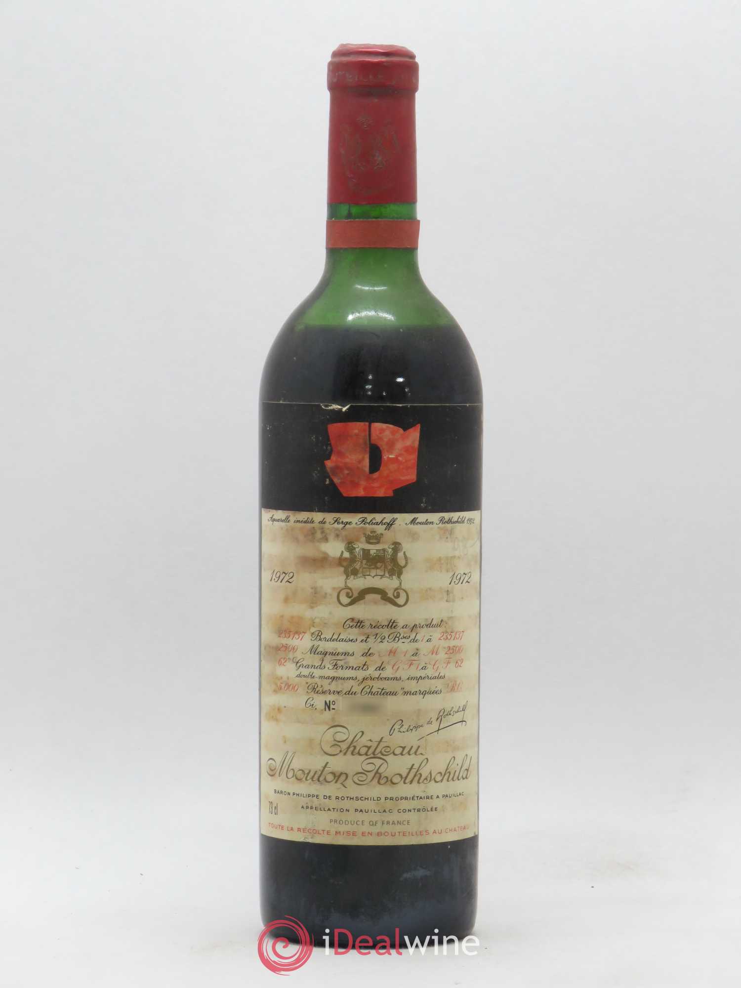 Château Mouton Rothschild 1er Grand Cru Classé 1972 - Lot de 1 bouteille - 0
