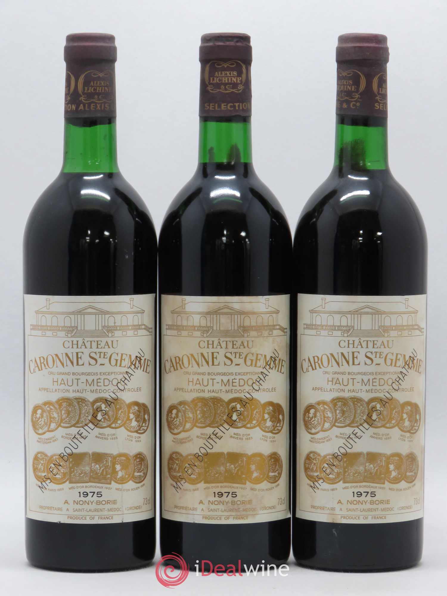 Château Caronne Sainte-Gemme Cru Bourgeois 1975 - Lot de 3 bouteilles - 0