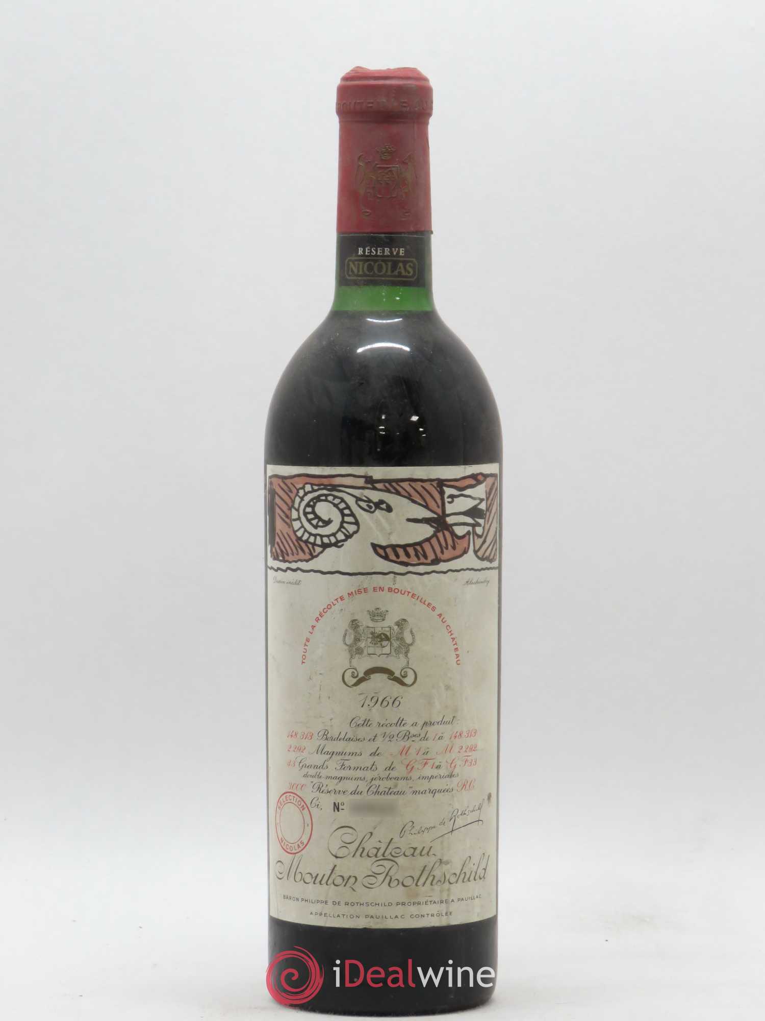 Château Mouton Rothschild 1er Grand Cru Classé 1966 - Lot de 1 bouteille - 0