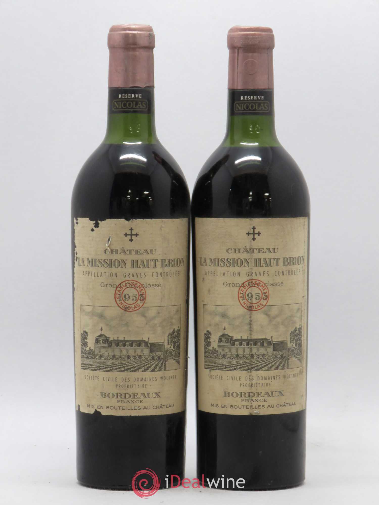 Château la Mission Haut-Brion Cru Classé de Graves 1953 - Lot de 2 bouteilles - 0