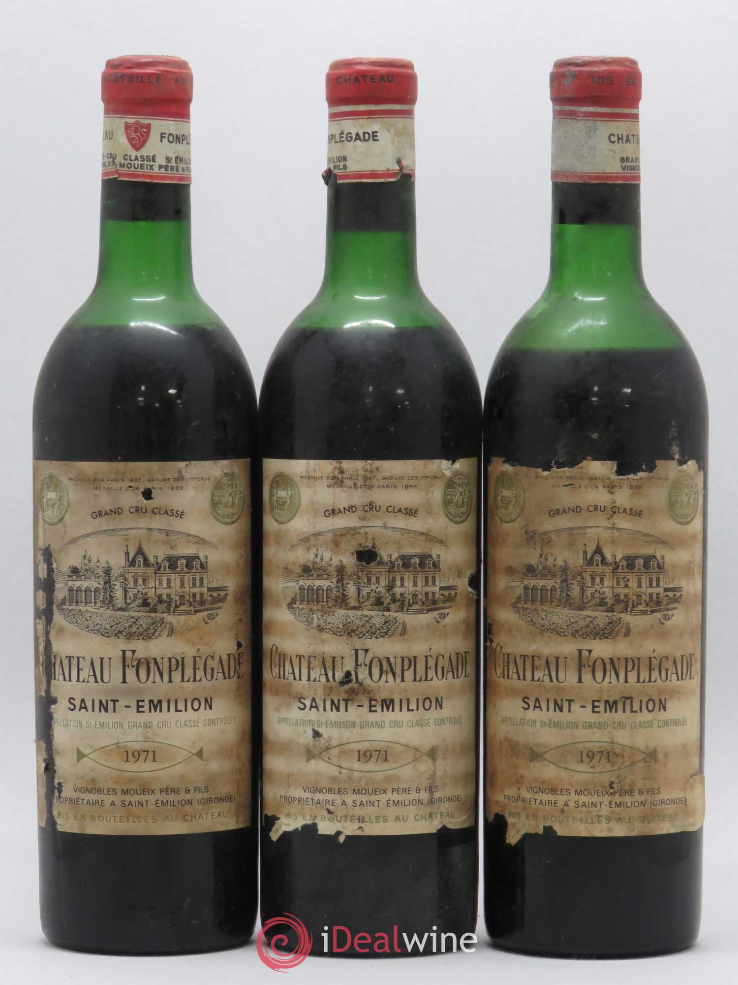 Château Fonplegade Grand Cru Classé 1971 - Lot de 3 bouteilles - 0