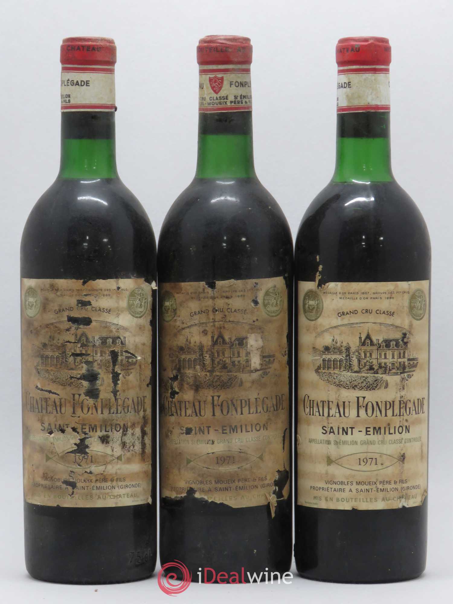 Château Fonplegade Grand Cru Classé 1971 - Lot de 3 bouteilles - 0