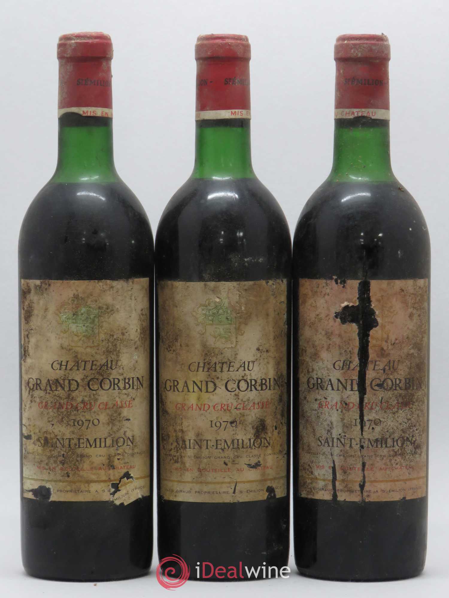 Château Grand Corbin Grand Cru Classé 1970 - Lot de 3 bouteilles - 0