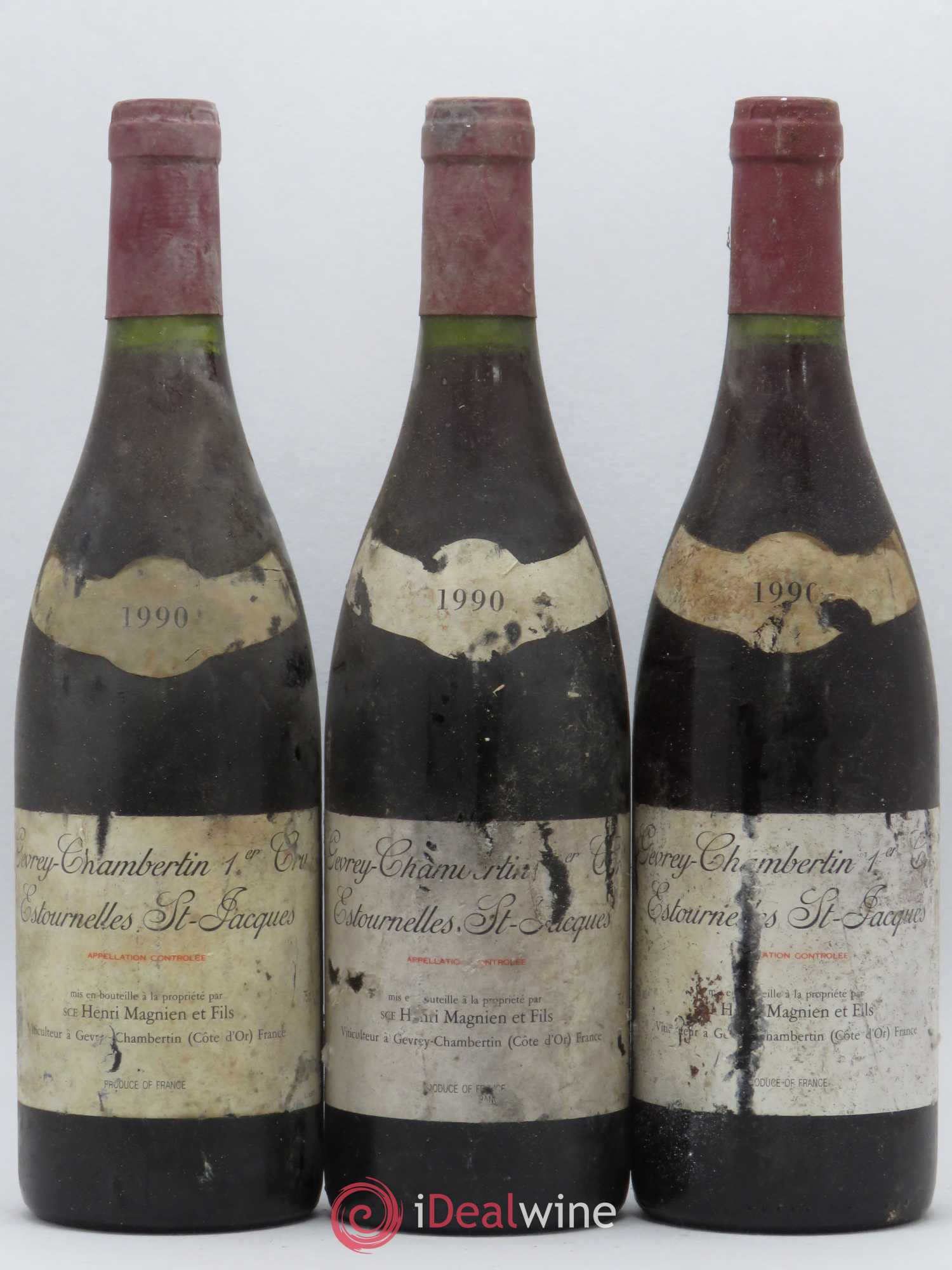 Gevrey-Chambertin 1er Cru Estournelles Saint-Jacques Henri Magnien 1990 - Posten von 3 Flaschen - 0